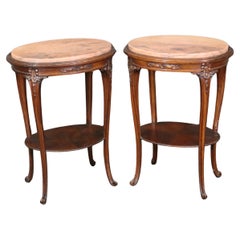 Pair of Used French Louis XV Style Granite Top End Tables