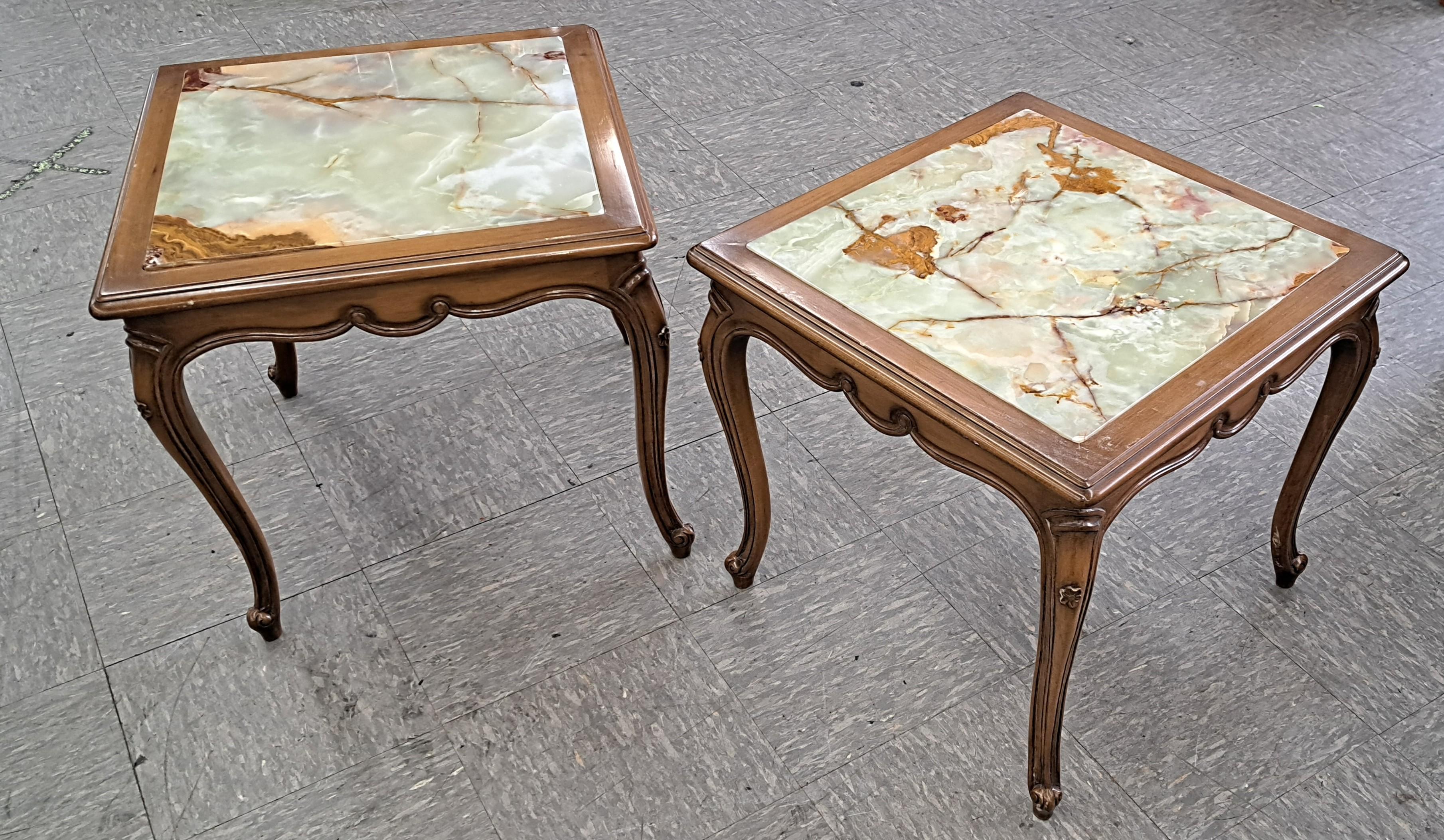 Pair of Antique French Louis XV Style Marble Top Side Tables For Sale 1