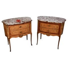 Pair of Antique French Louis XV Style Marble Top Side Tables