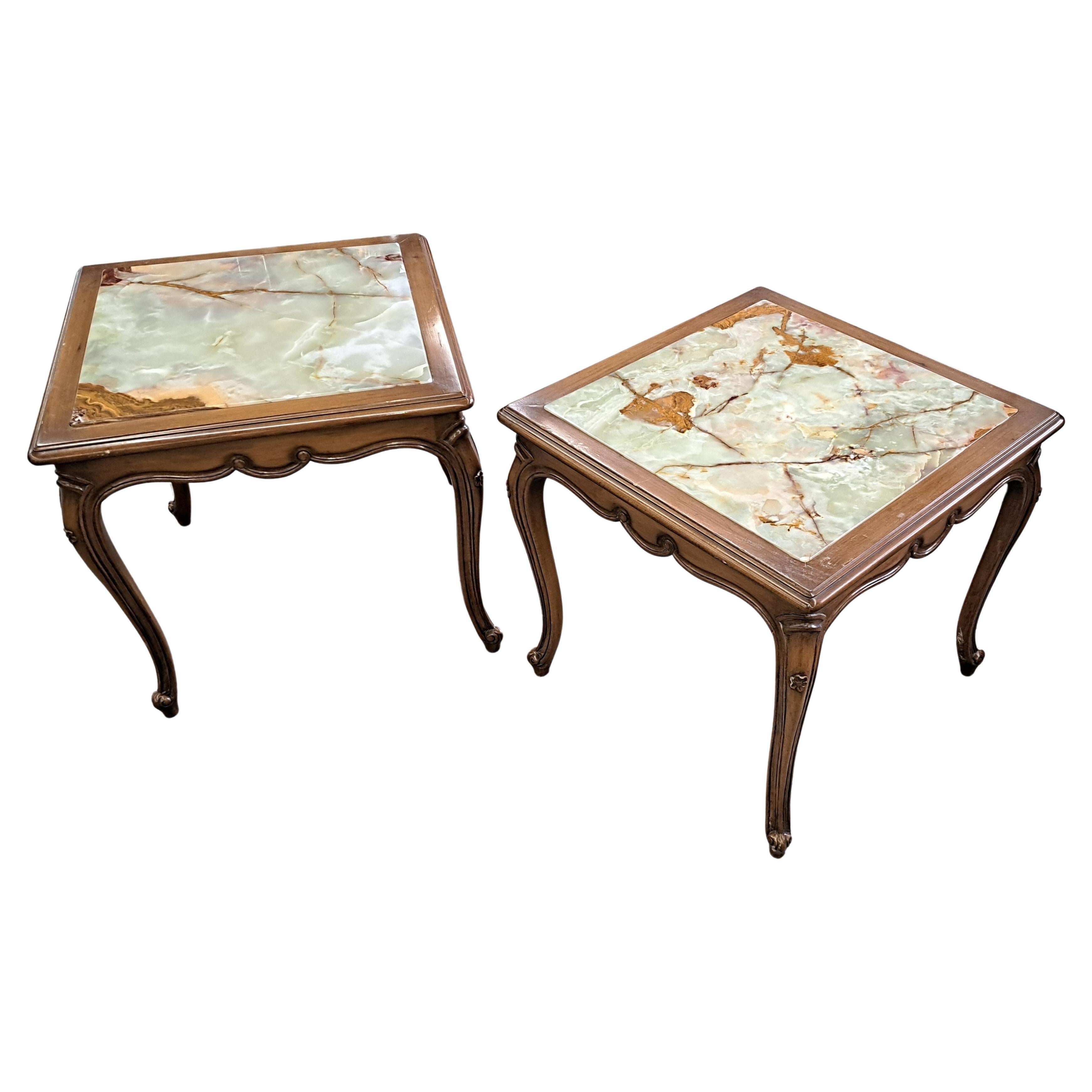Pair of Antique French Louis XV Style Marble Top Side Tables For Sale