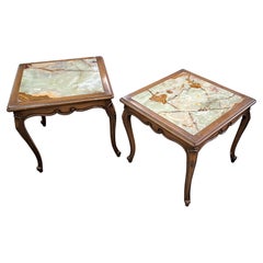 Pair of Antique French Louis XV Style Marble Top Side Tables