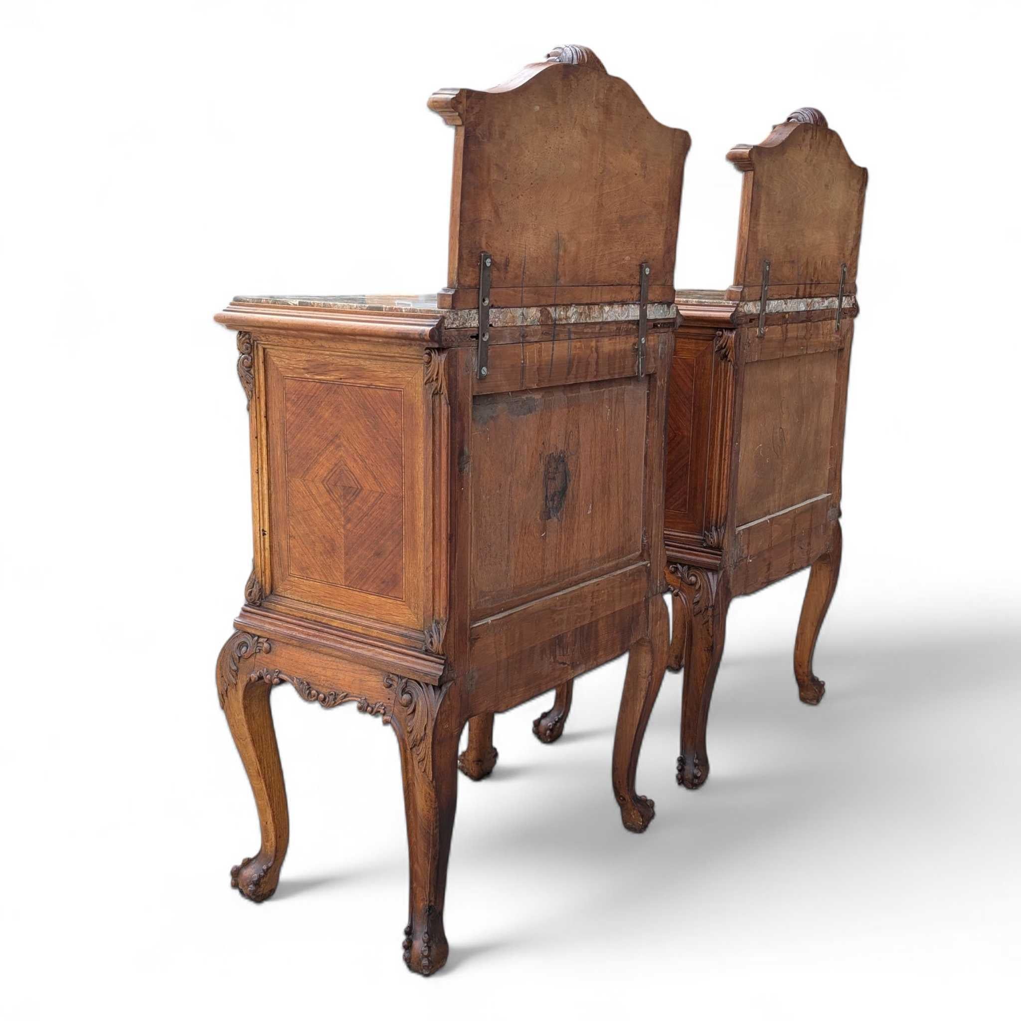 Pair of Antique French Louis XV Style Nightstands with Marble Tops, circa 1900 For Sale 15