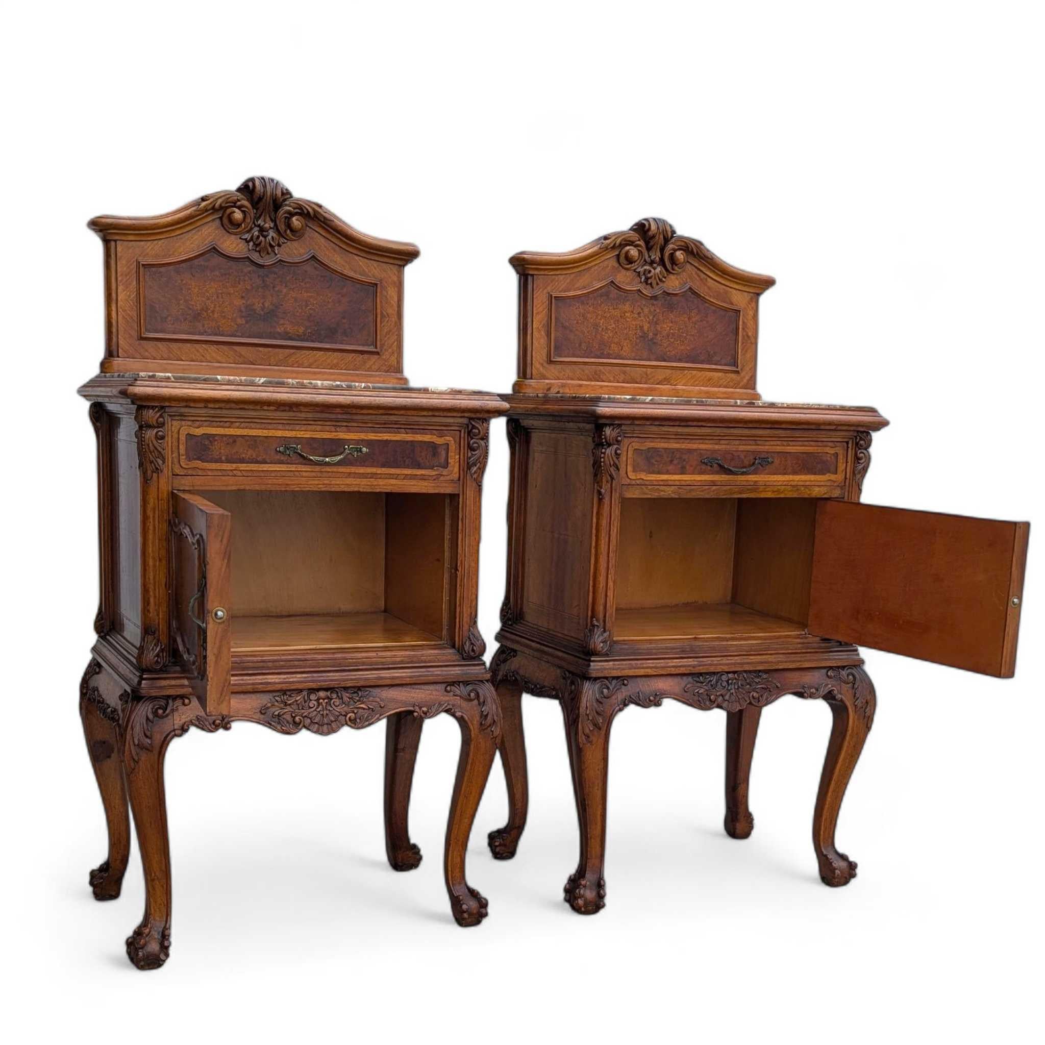 Pair of Antique French Louis XV Style Nightstands with Marble Tops, circa 1900 For Sale 1