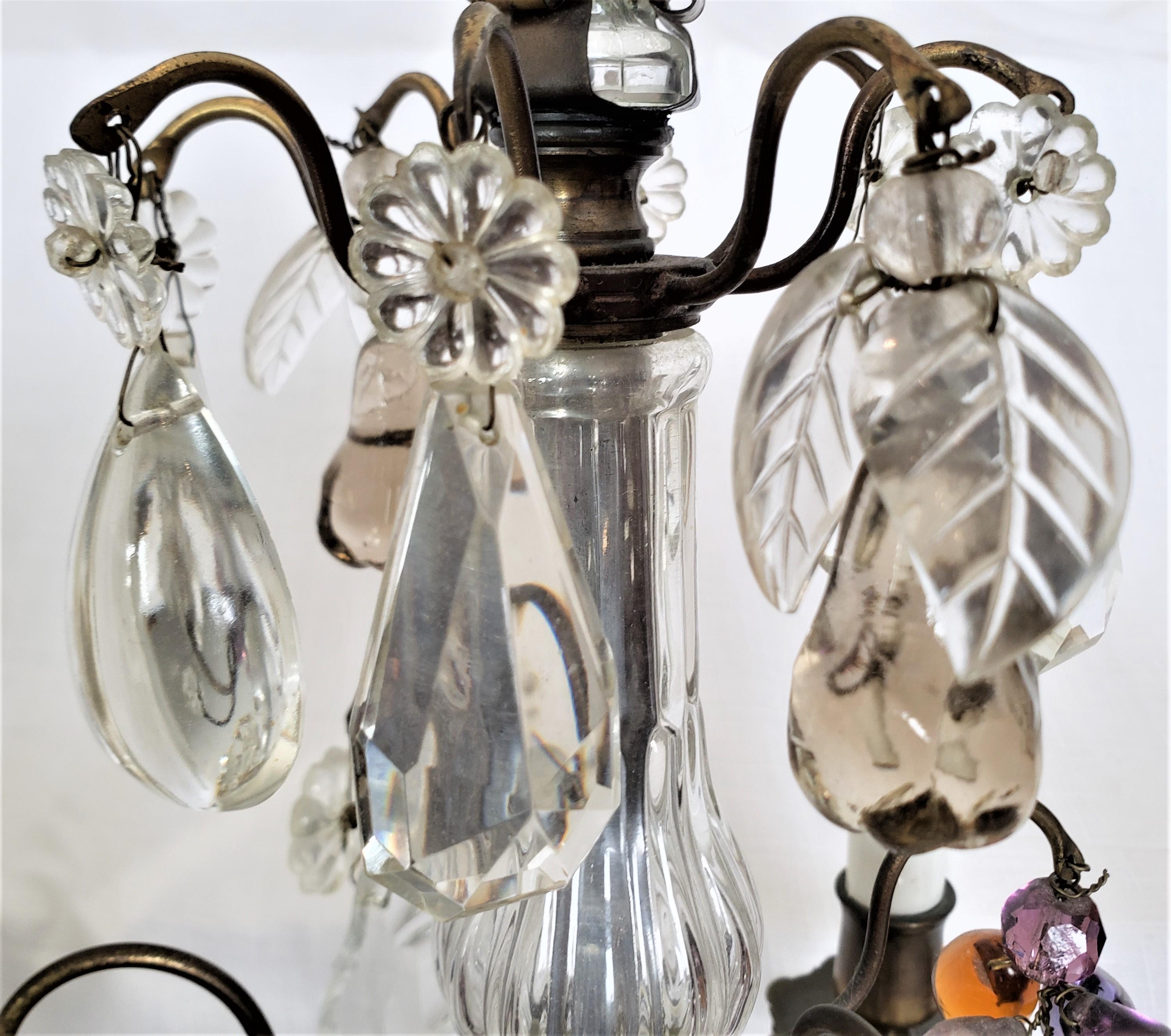 Pair of Antique French Louis XV Styled Brass & Cut Crystal Lamps & Glass Fruits For Sale 3