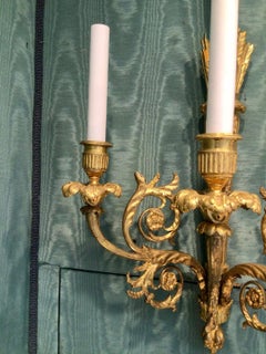 Paire d'appliques murales anciennes Louis XVI en bronze D'ore