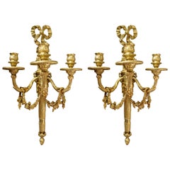 Pareja de Antiguos Apliques Franceses Luis XVI de Bronce Doré