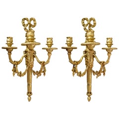 Pair of Antique French Louis XVI Bronze Doré Wall Sconces