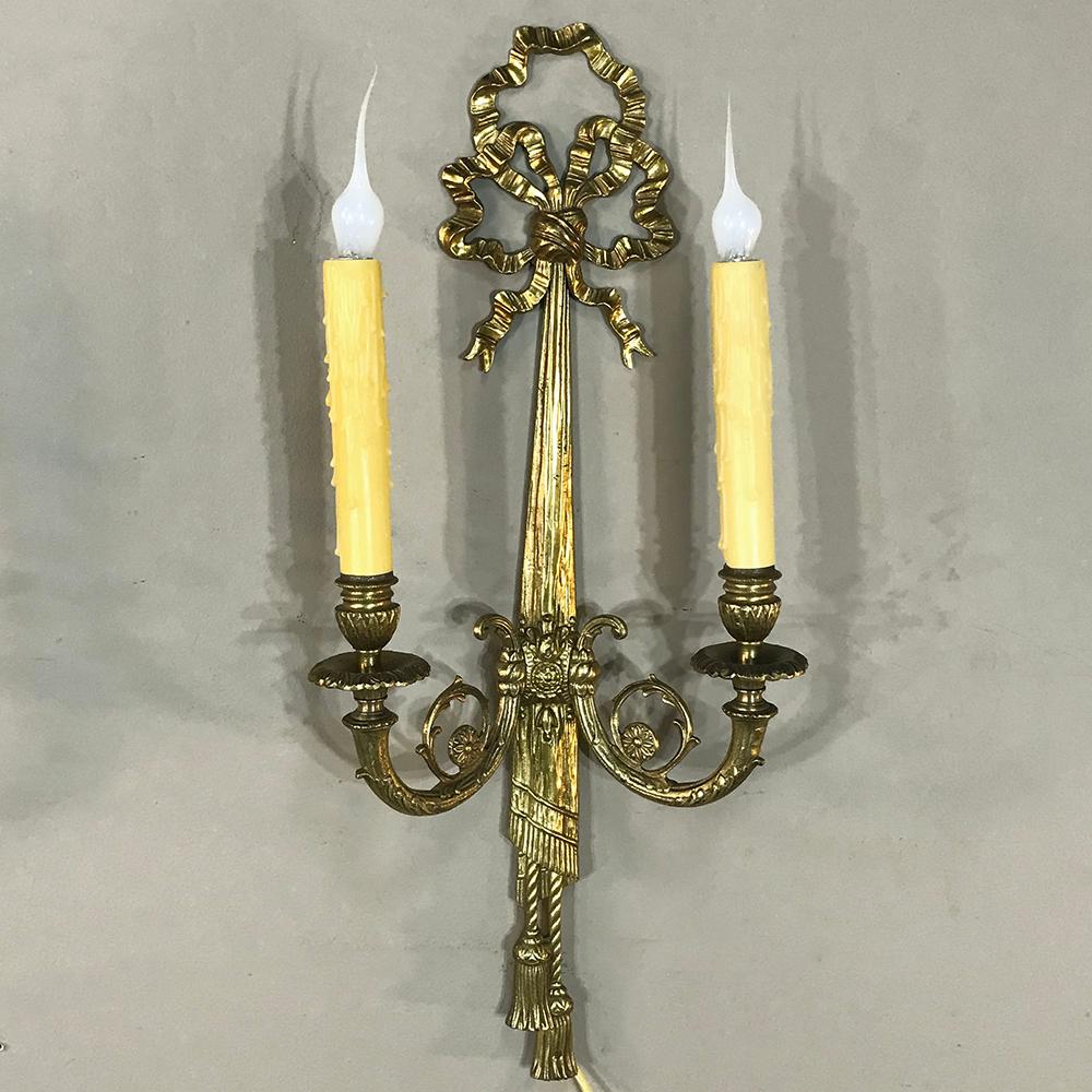 Hand-Crafted Pair of Antique French Louis XVI Bronze Sconces