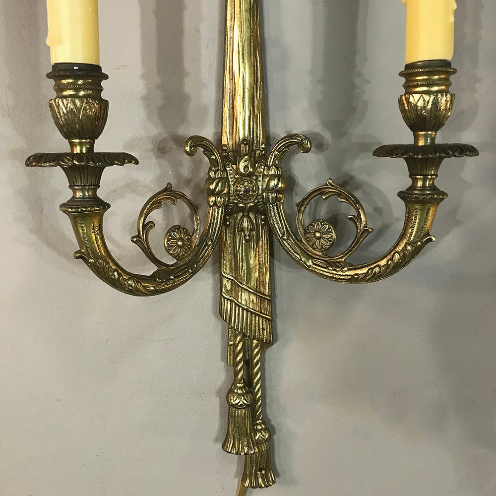 Mid-20th Century Pair of Antique French Louis XVI Bronze Sconces