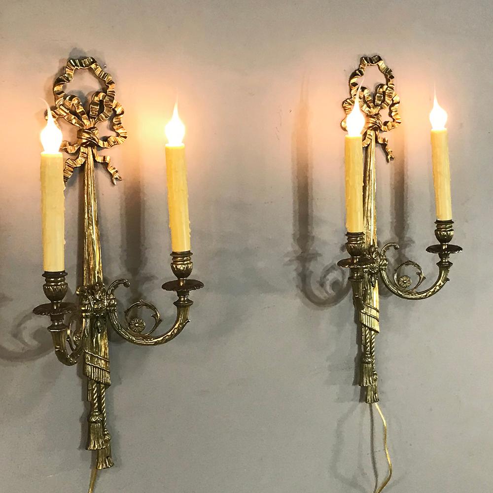 Pair of Antique French Louis XVI Bronze Sconces 2