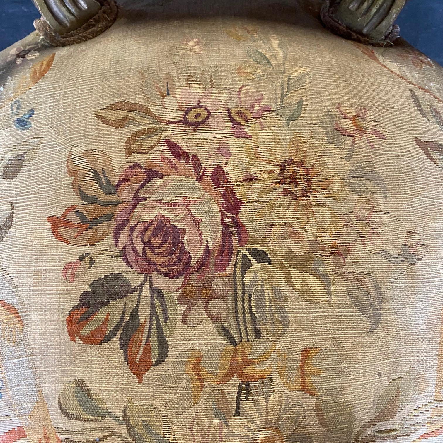 Pair of Antique French Louis XVI Giltwood Aubusson Tapestry Armchairs  For Sale 8