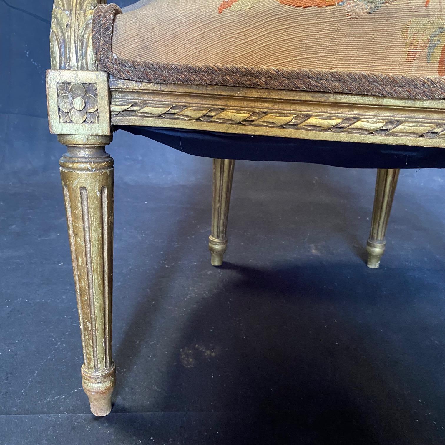 Pair of Antique French Louis XVI Giltwood Aubusson Tapestry Armchairs  For Sale 10