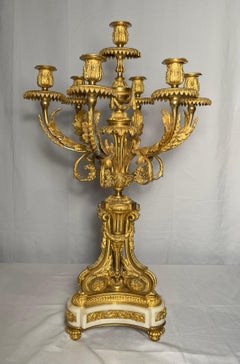 Pair of Antique French Louis XVI Gold-Bronze Carrara Marble Candelabra