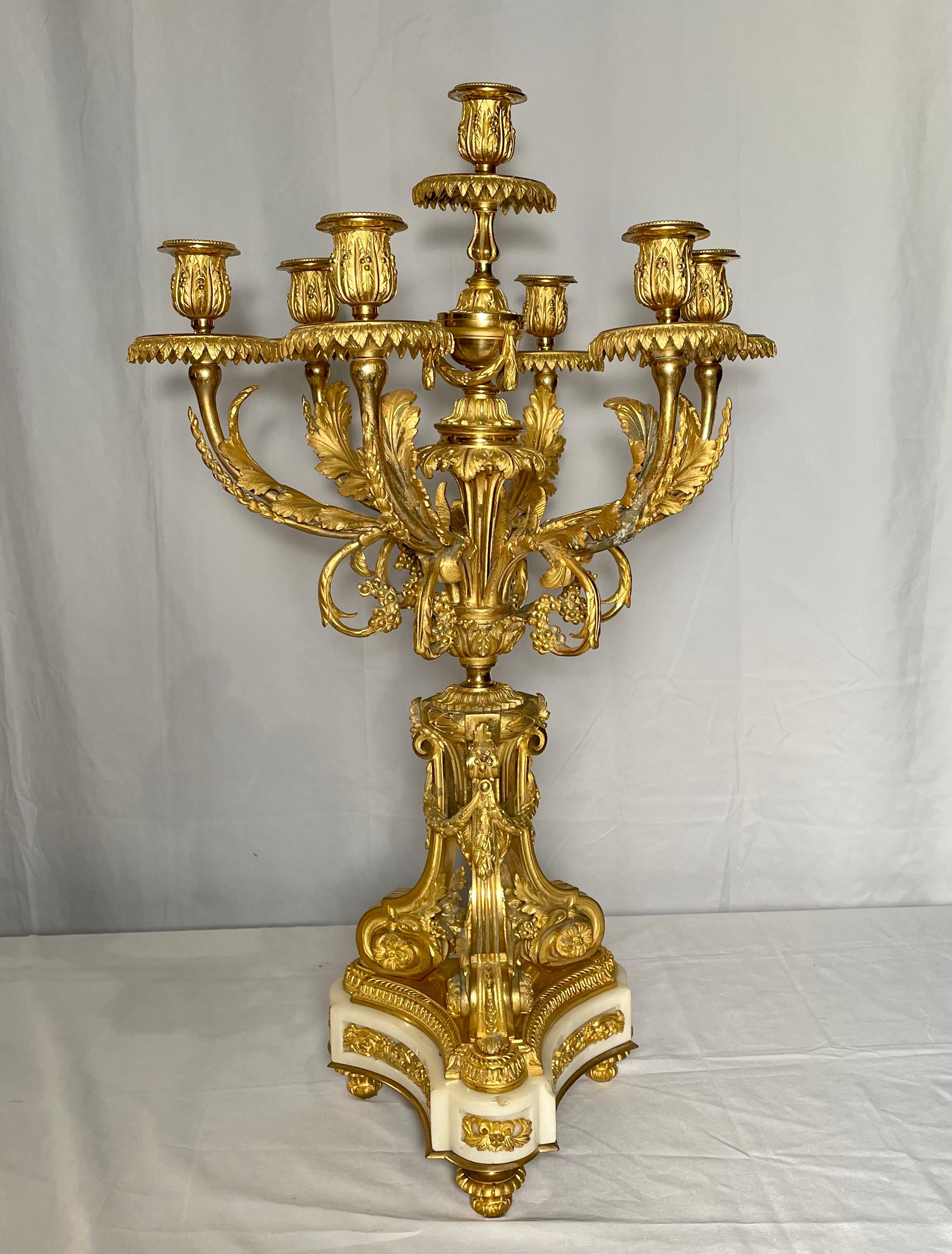 Pair of Antique French Louis XVI Gold-Bronze Carrara Marble Candelabra In Good Condition For Sale In New Orleans, LA