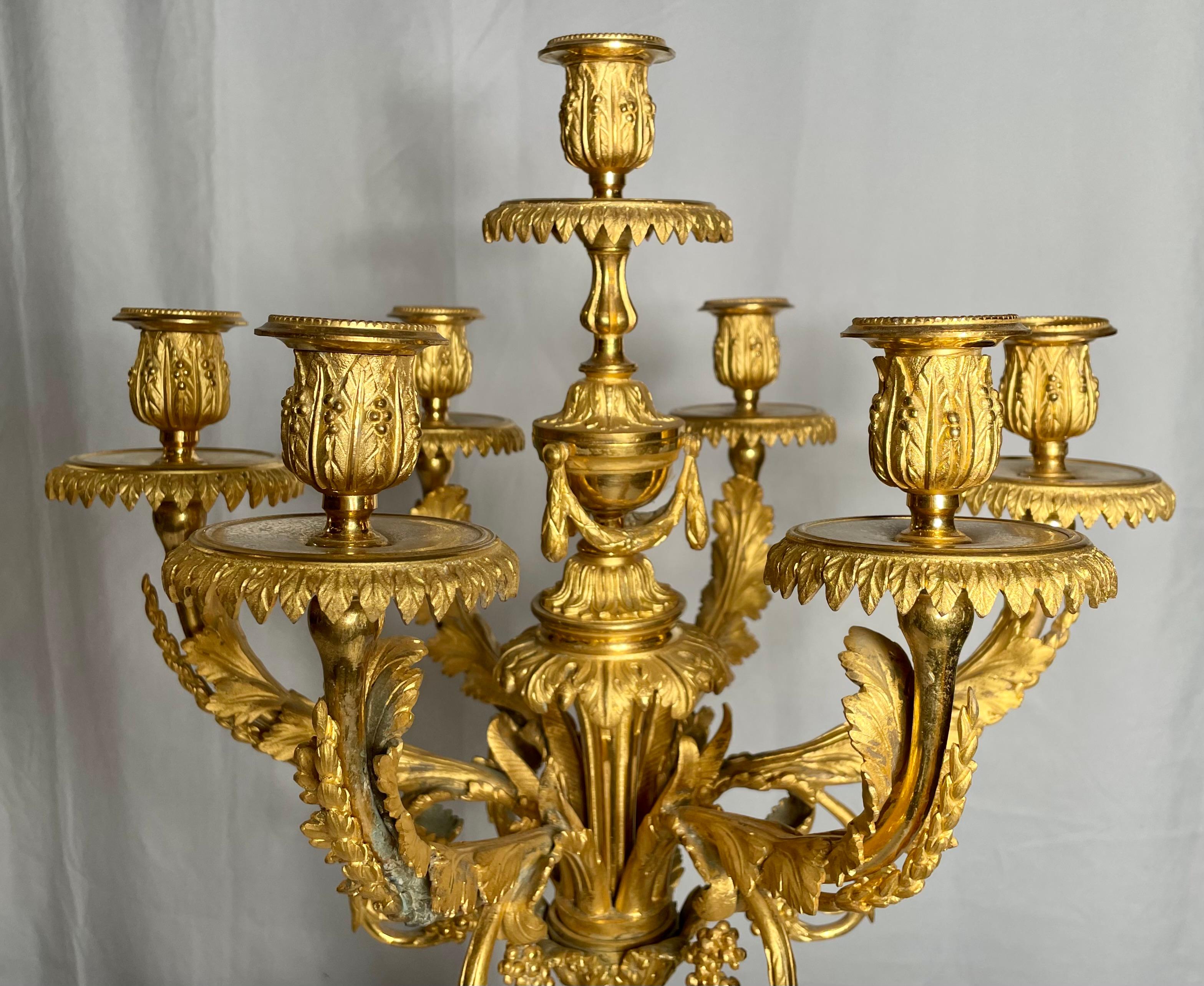 19th Century Pair of Antique French Louis XVI Gold-Bronze Carrara Marble Candelabra For Sale