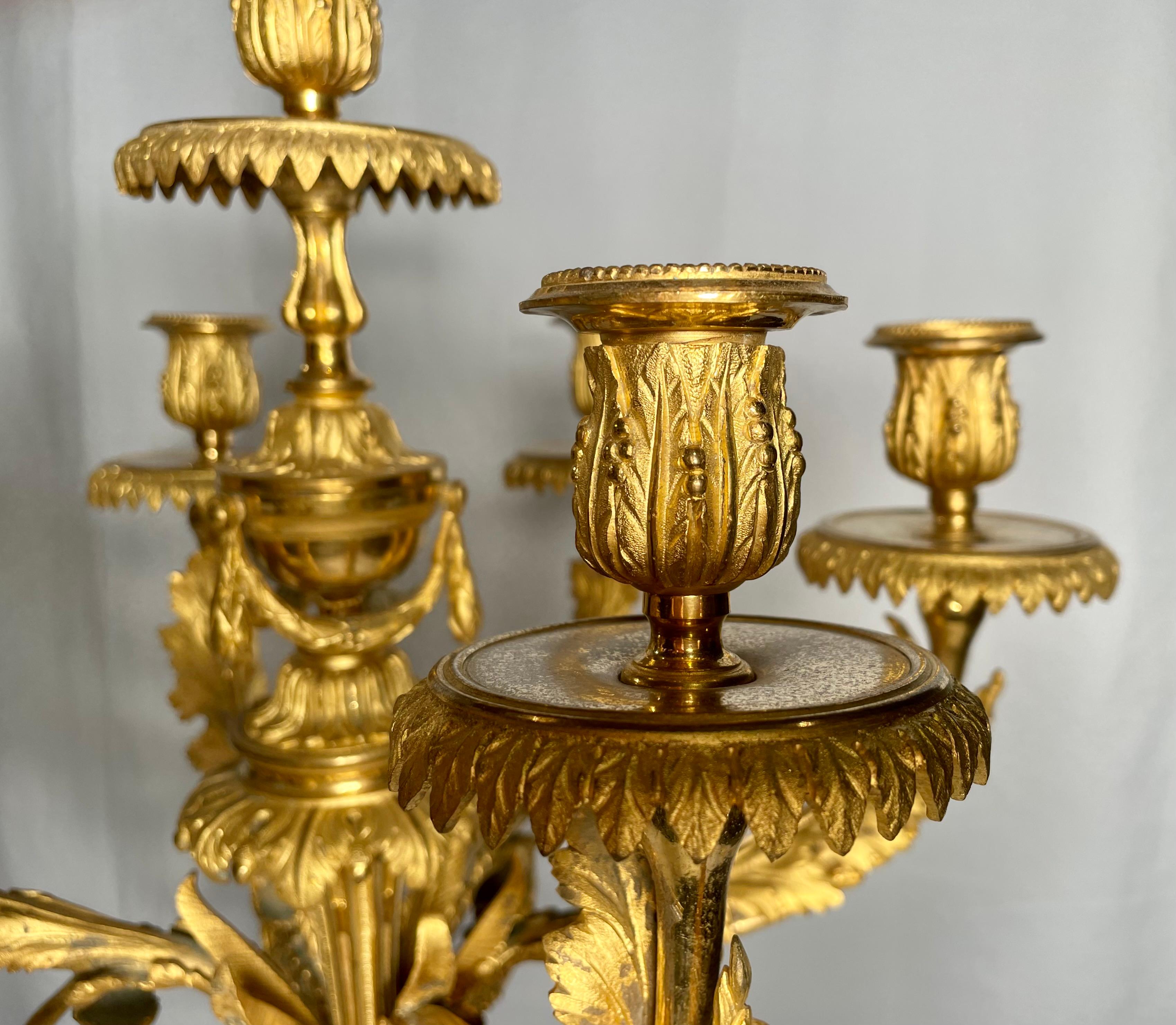 Pair of Antique French Louis XVI Gold-Bronze Carrara Marble Candelabra For Sale 1