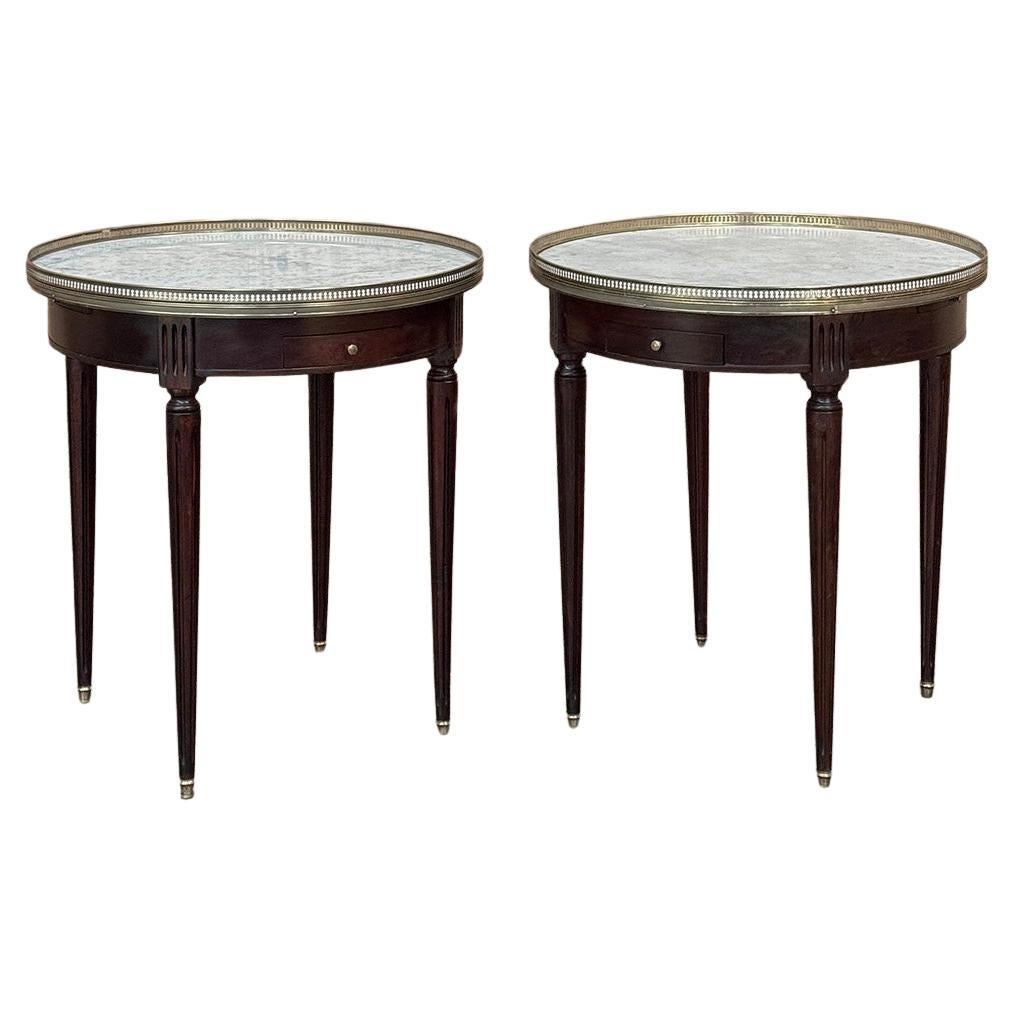 COPPIA di Tavoli Bouillotte con piano in marmo di Antique French Louis XVI in vendita