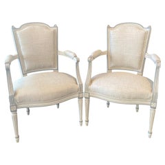 Pair of Antique French Louis XVI Neoclassical Painted Armchairs or Fauteuils