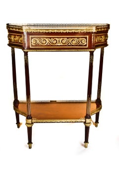 Pair of Antique French Louis XVI Ormolu Mt Mahogany Marble Top Console Tables