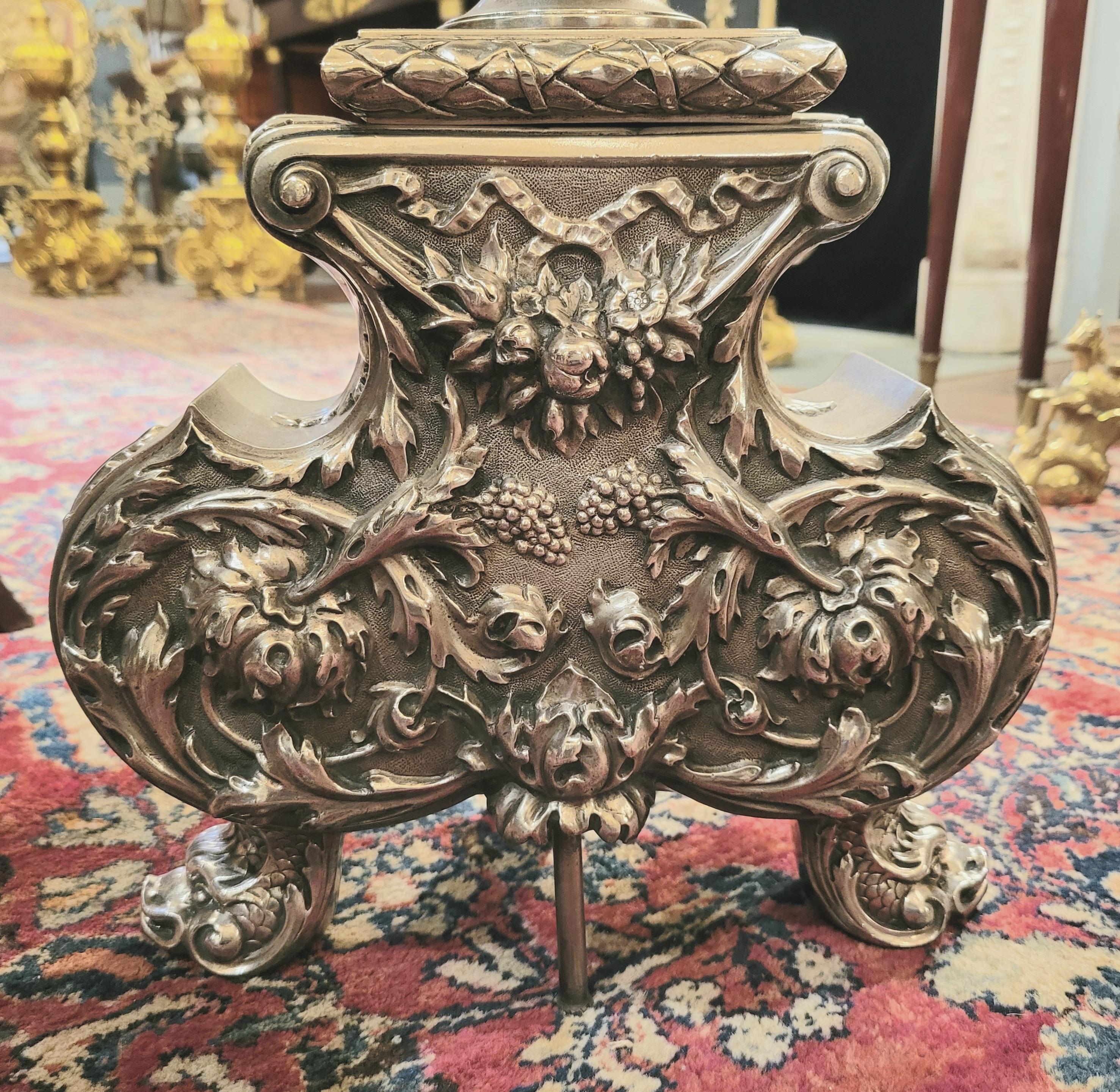 Pair of Antique French Louis XVI Silvered Bronze Andirons, circa 1810-20 For Sale 1