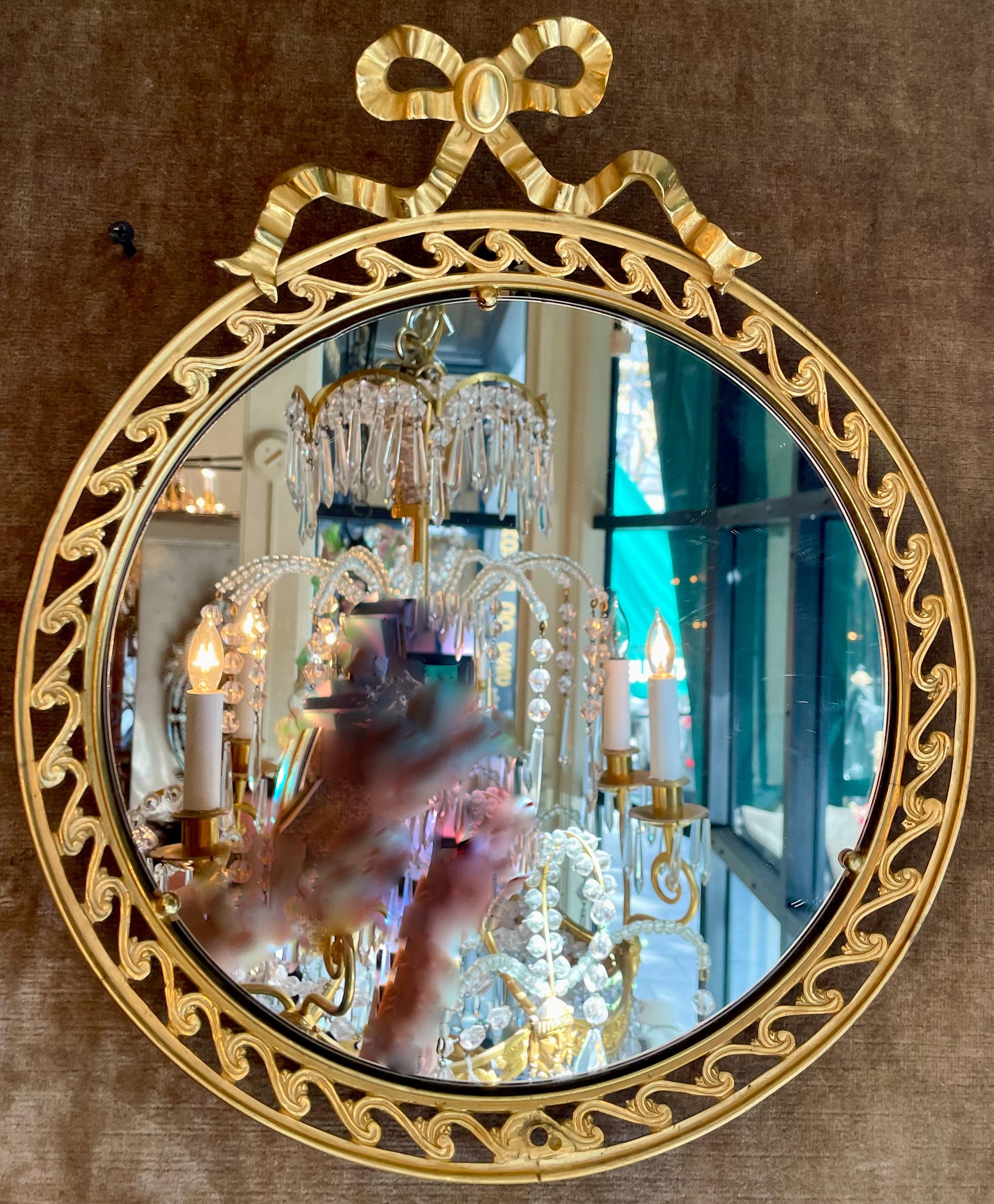 Pair of Antique French Louis XVI Style Bronze D'Oré Framed Mirrors, Circa 1900's.