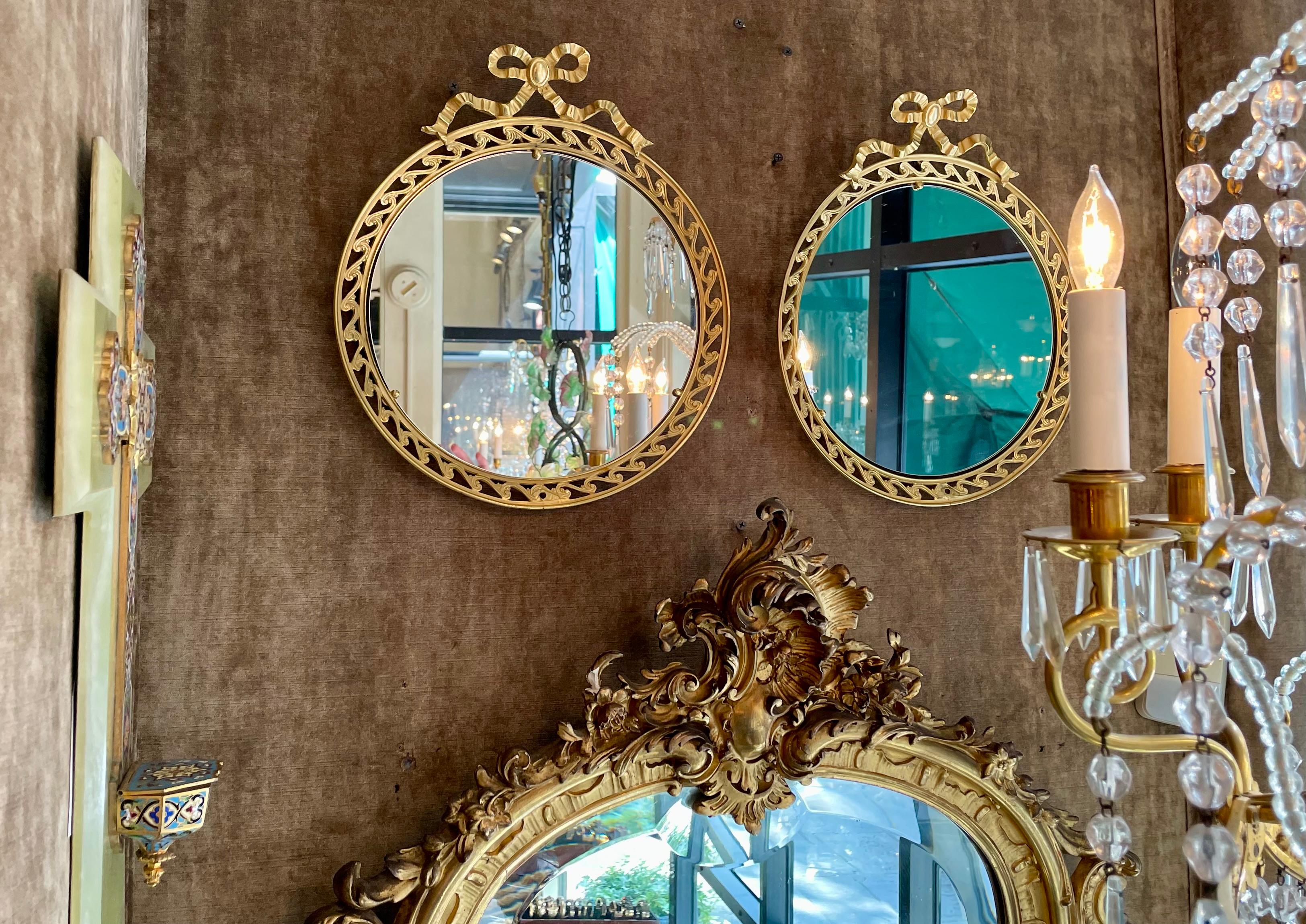 Pair of Antique French Louis XVI Style Bronze D'Oré Framed Mirrors, Circa 1900's For Sale 3