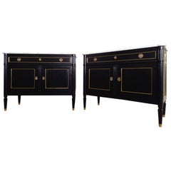 Pair of Antique French Louis XVI Style Chest of Drawers Commode Buffet Marble