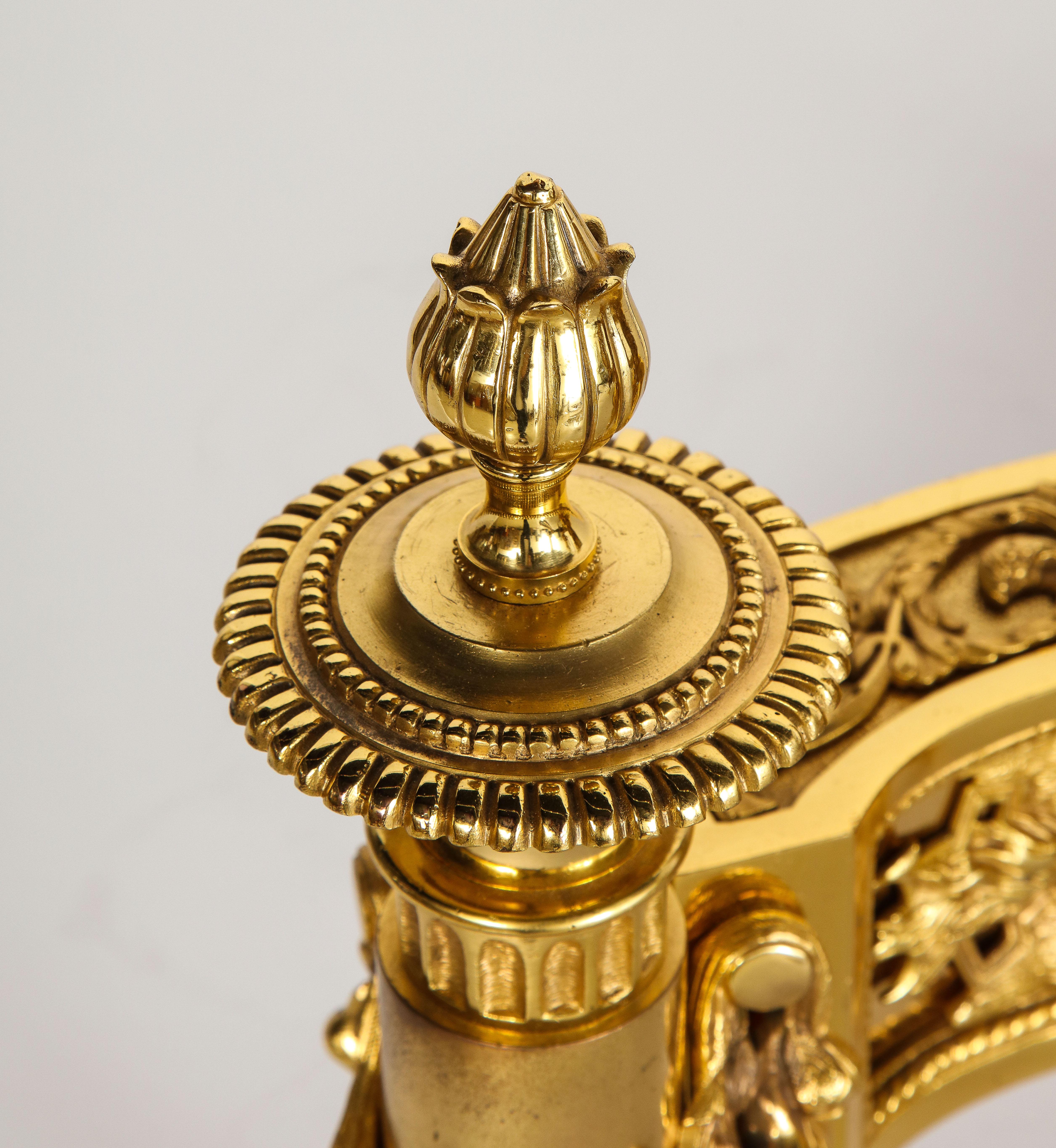 Paire de chenets anciens français de style Louis XVI en bronze doré en forme de lyre en vente 9