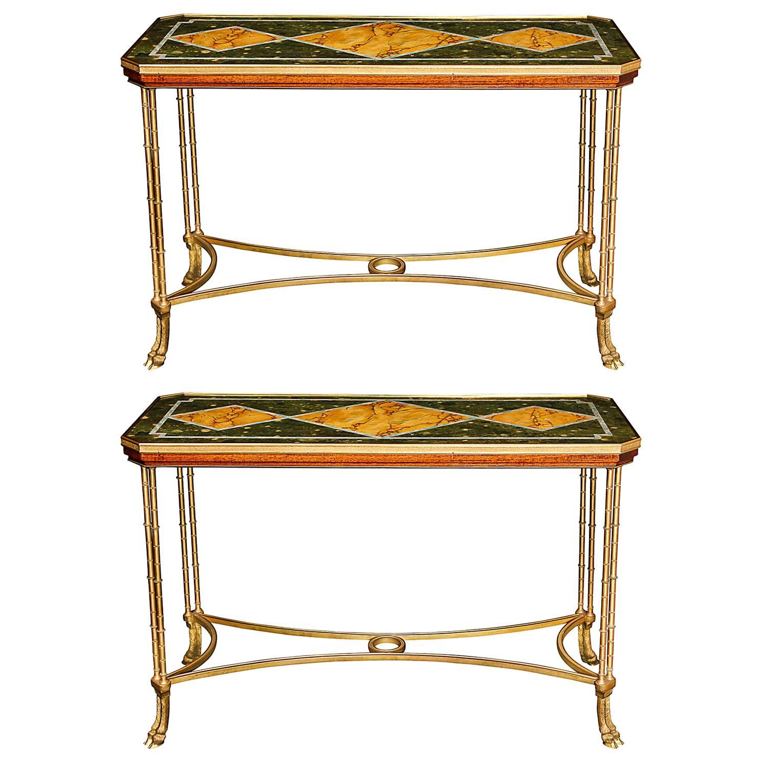 Pair of Antique French Louis XVI Style Gilt Bronze Side or Console Tables