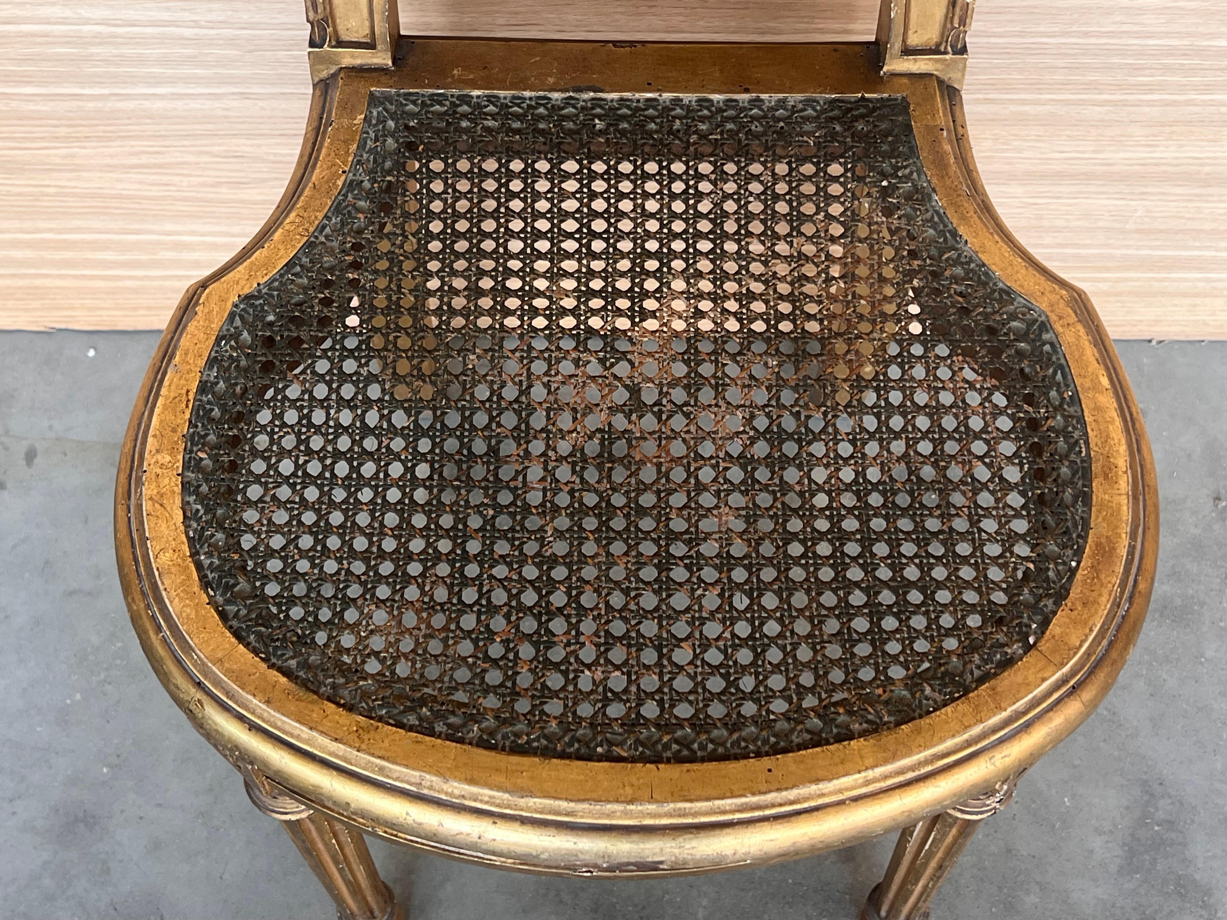 Pair of Antique French Louis XVI Style Gilted Dining Chairs with caned seats For Sale 5