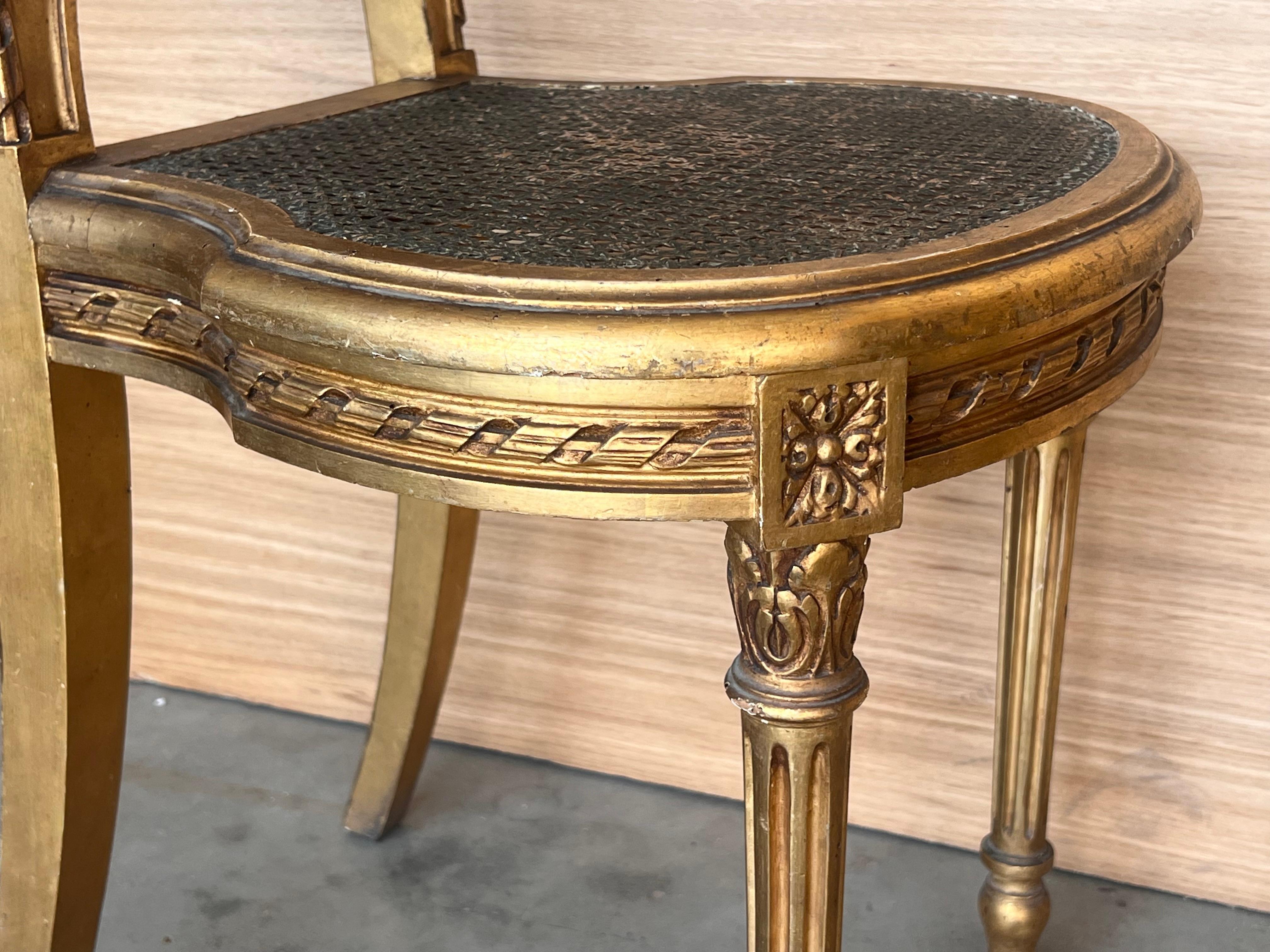 Pair of Antique French Louis XVI Style Gilted Dining Chairs with caned seats For Sale 6