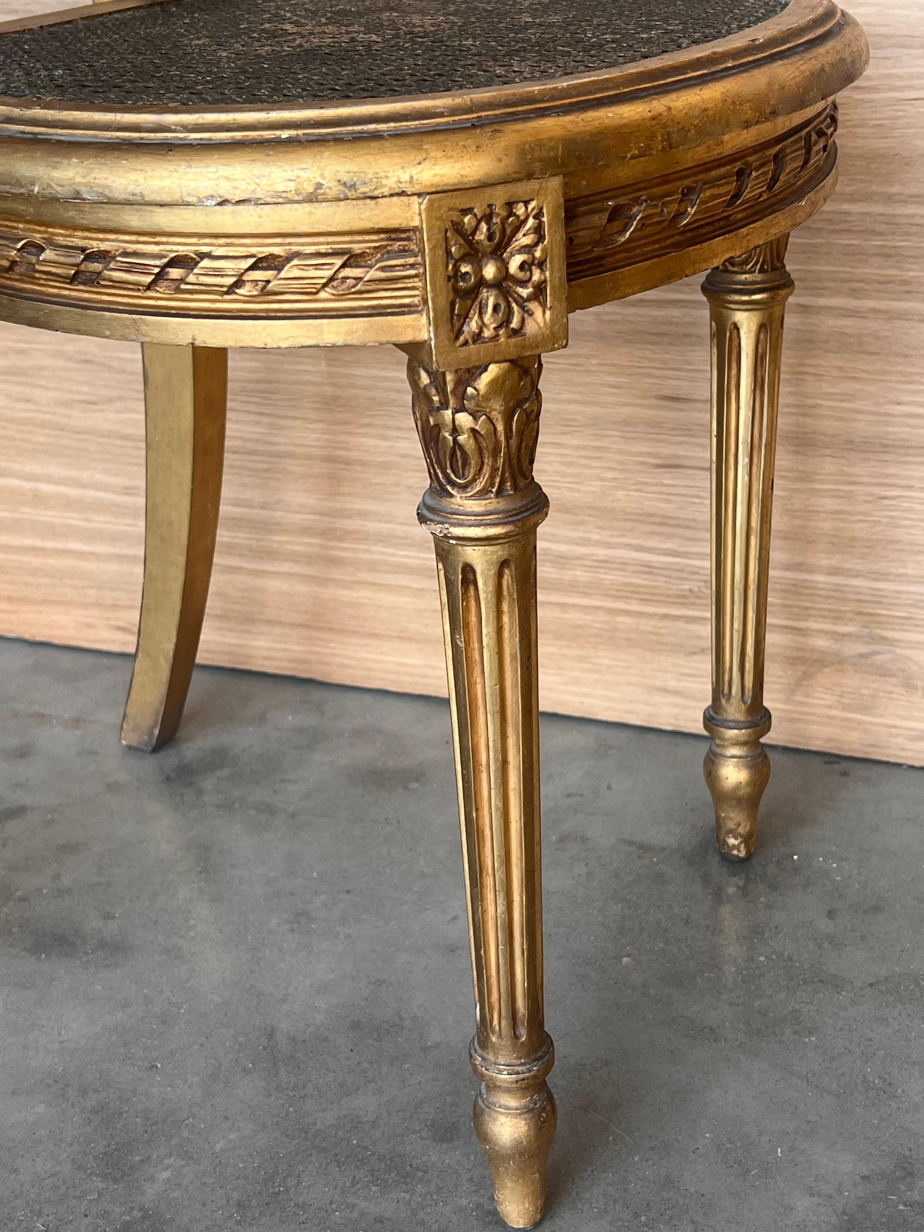 Pair of Antique French Louis XVI Style Gilted Dining Chairs with caned seats For Sale 7