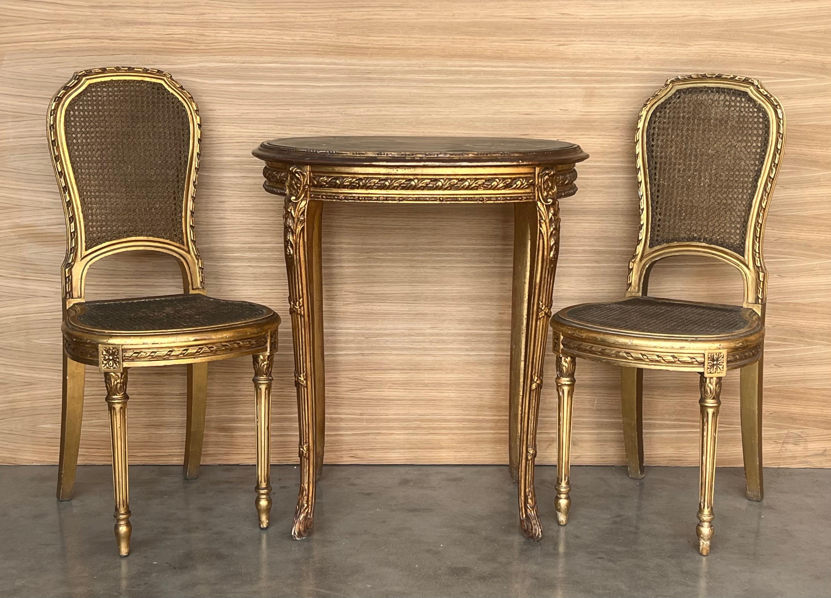 Pair of Antique French Louis XVI Style Gilted Dining Chairs with caned seats For Sale 8