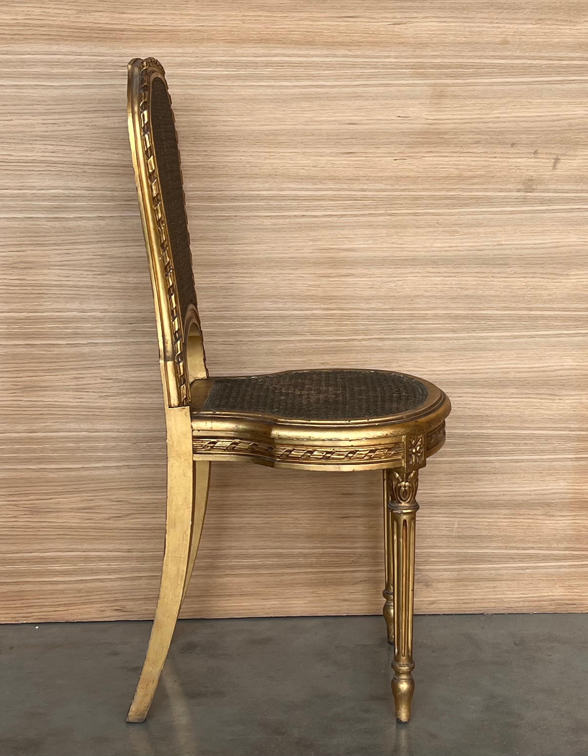 Giltwood Pair of Antique French Louis XVI Style Gilted Dining Chairs with caned seats For Sale