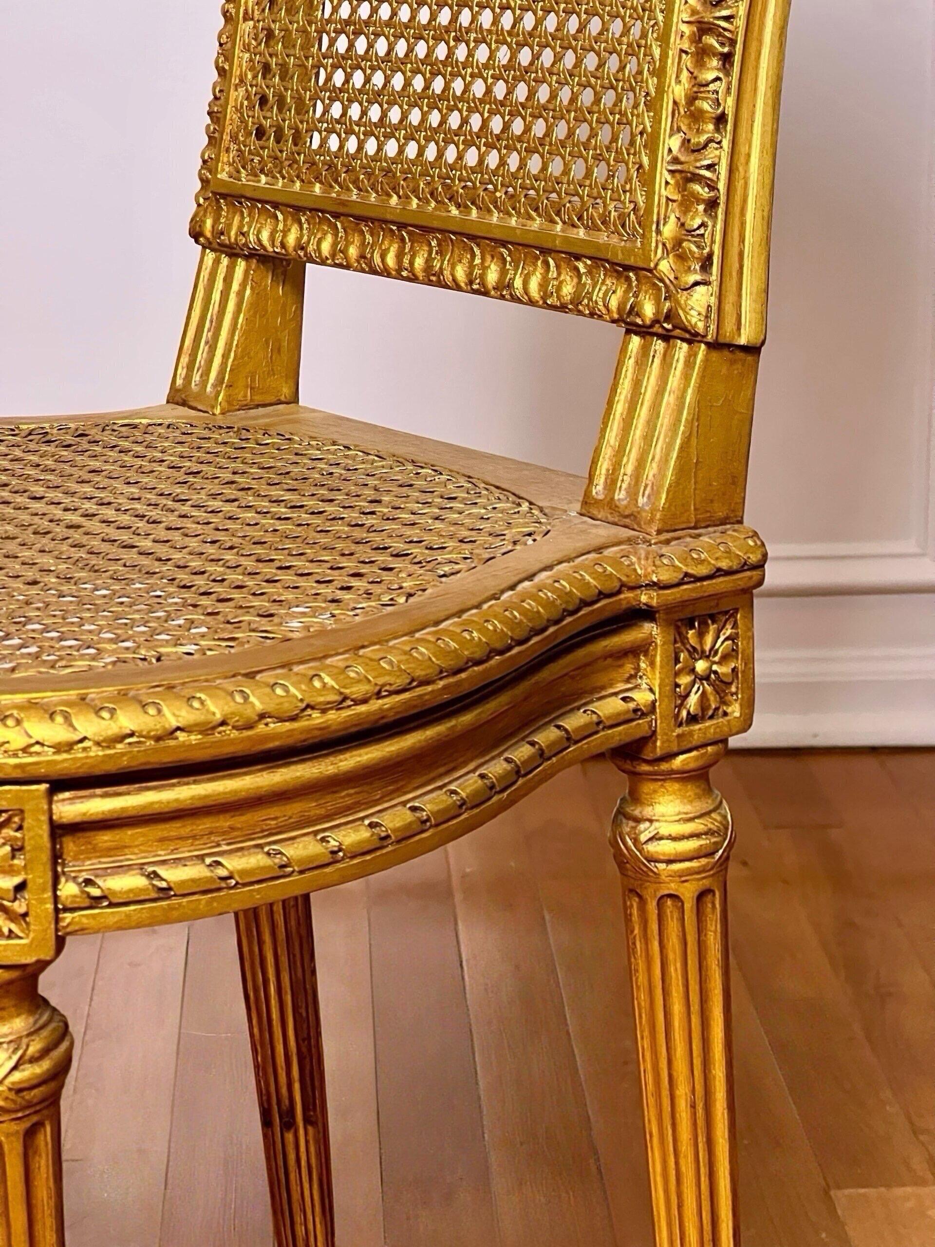 Pair of Antique French Louis XVI Style Giltwood and Cane Side Chairs ...