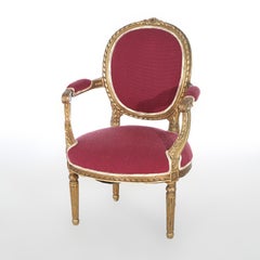 Pair of Antique French Louis XVI Style Giltwood Armchairs C1920