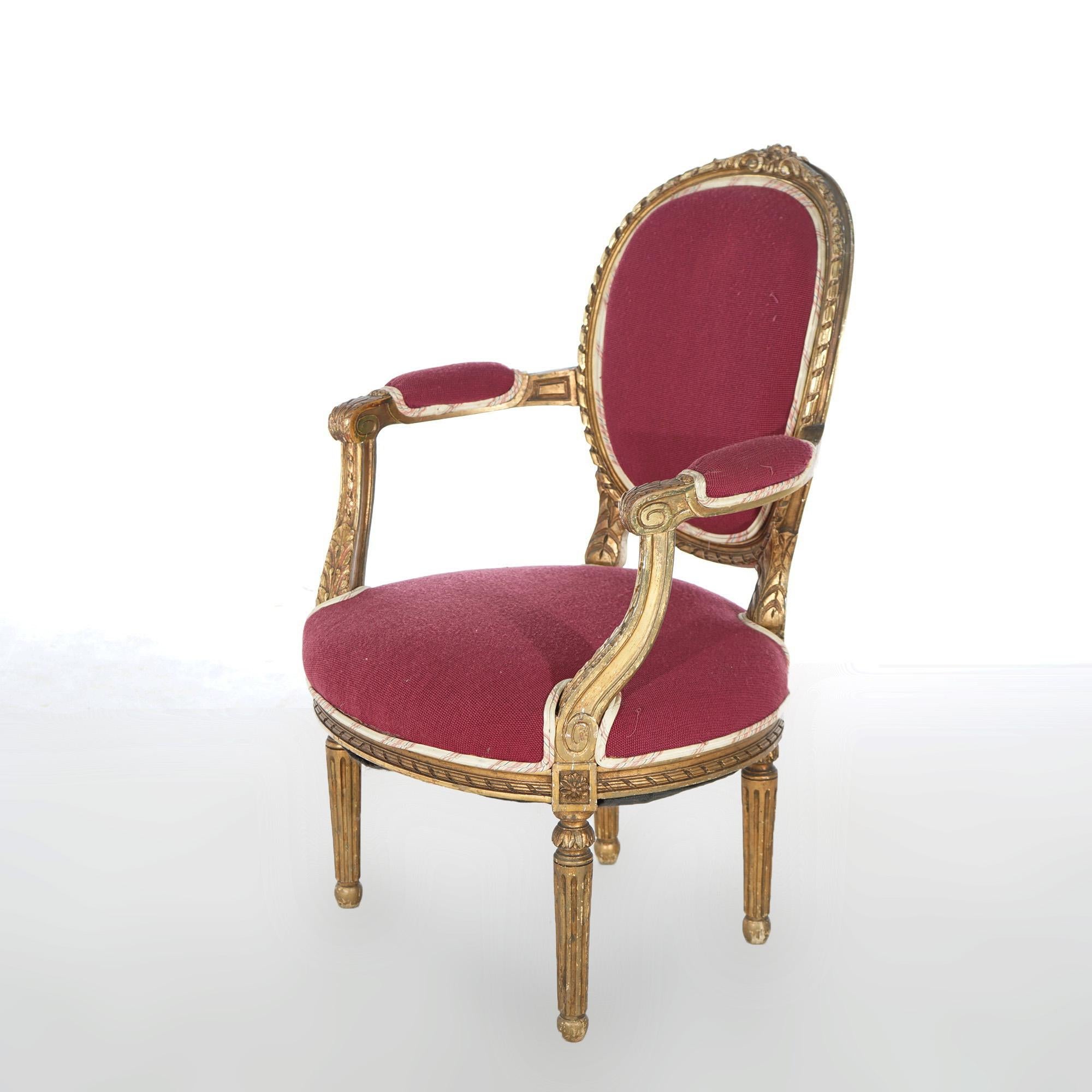Pair of Antique French Louis XVI Style Giltwood Armchairs C1920 In Good Condition For Sale In Big Flats, NY