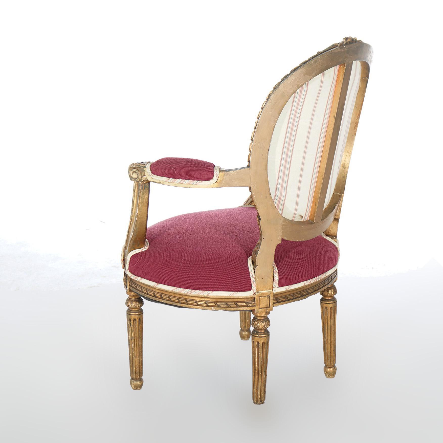 20th Century Pair of Antique French Louis XVI Style Giltwood Armchairs C1920 For Sale