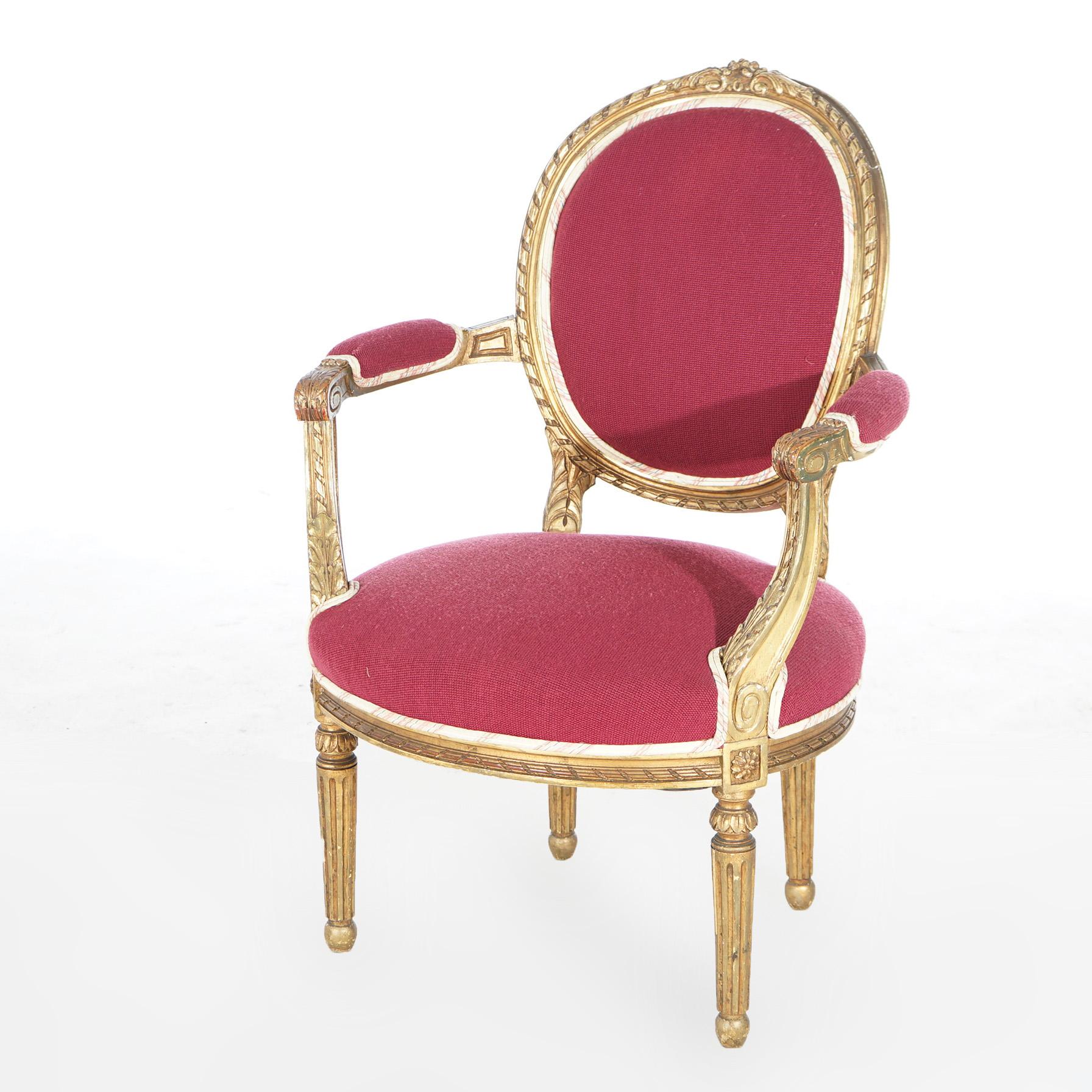 Pair of Antique French Louis XVI Style Giltwood Armchairs C1920 For Sale 3