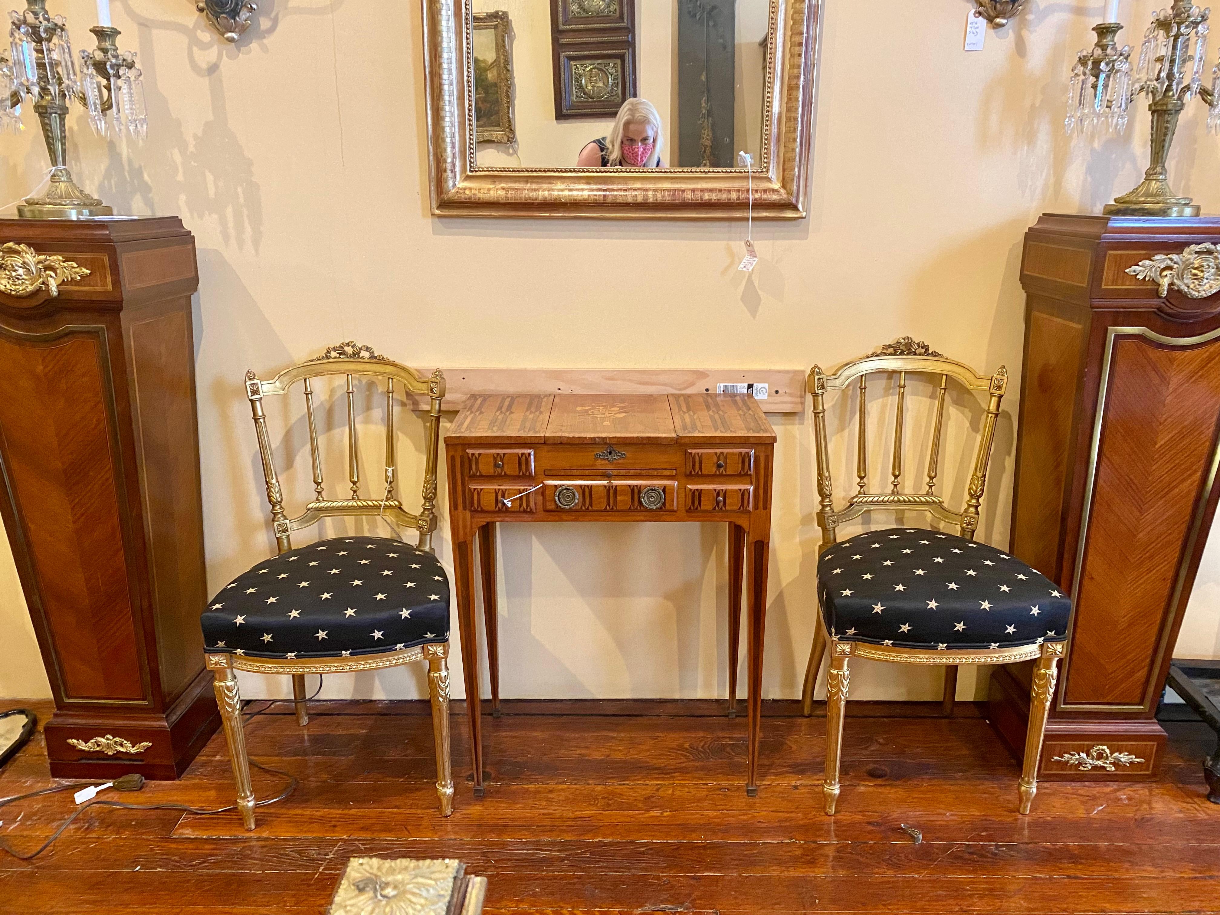 Pair of Antique French Louis XVI Style Gold Side Chairs, circa 1880 3