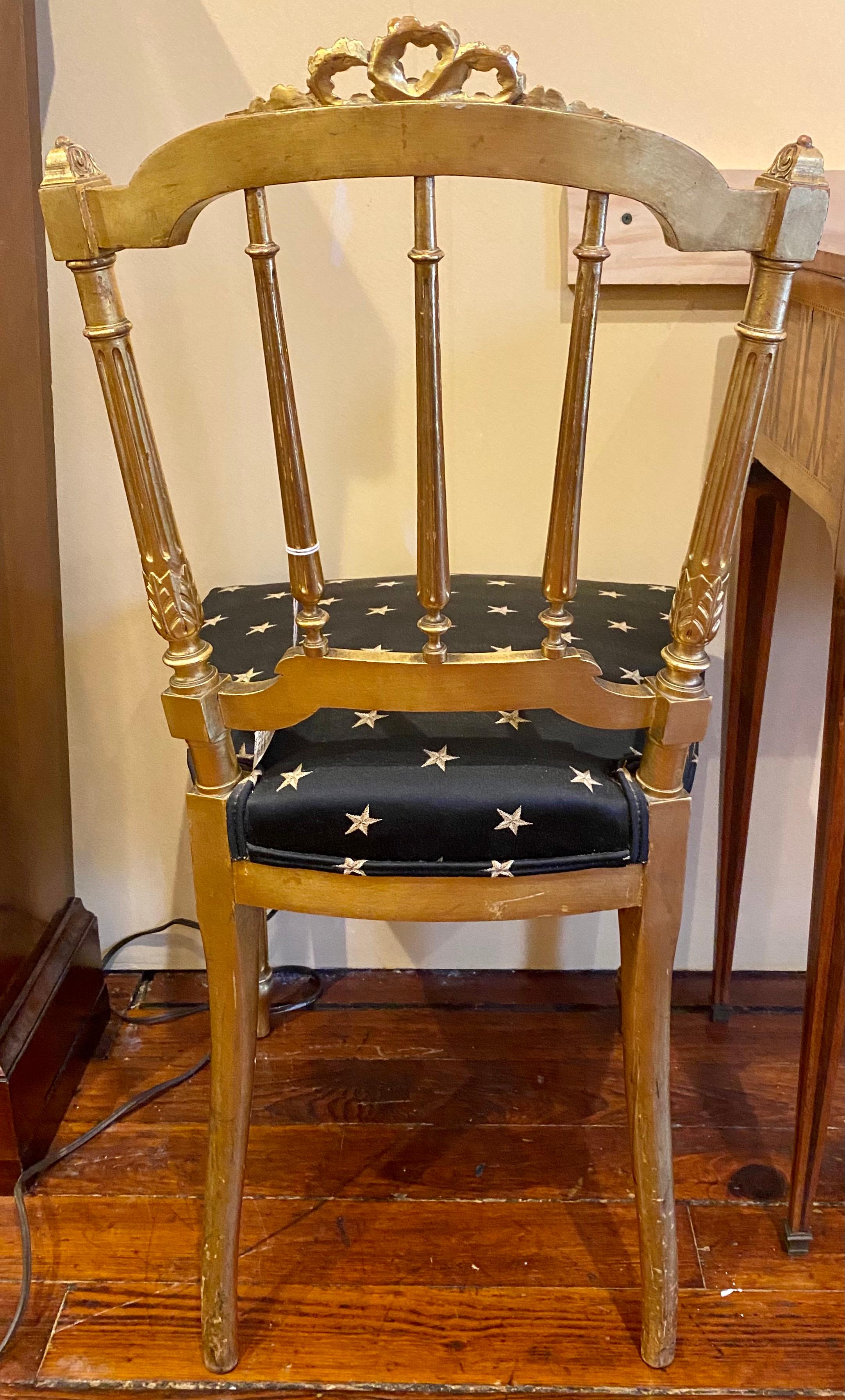 19th Century Pair of Antique French Louis XVI Style Gold Side Chairs, circa 1880