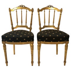 Pair of Antique French Louis XVI Style Gold Side Chairs, circa 1880