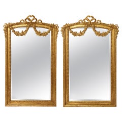 Pair of Antique French Louis XVI Style Hand Carved Giltwood Mirrors