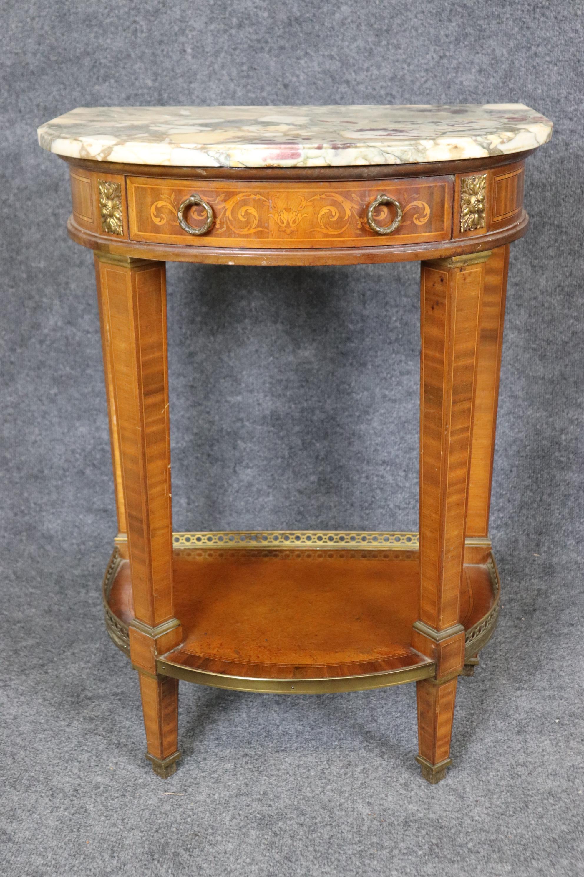 Bronze Pair of Antique French Louis XVI Style Marble Top Nightstands By Mercier Frères