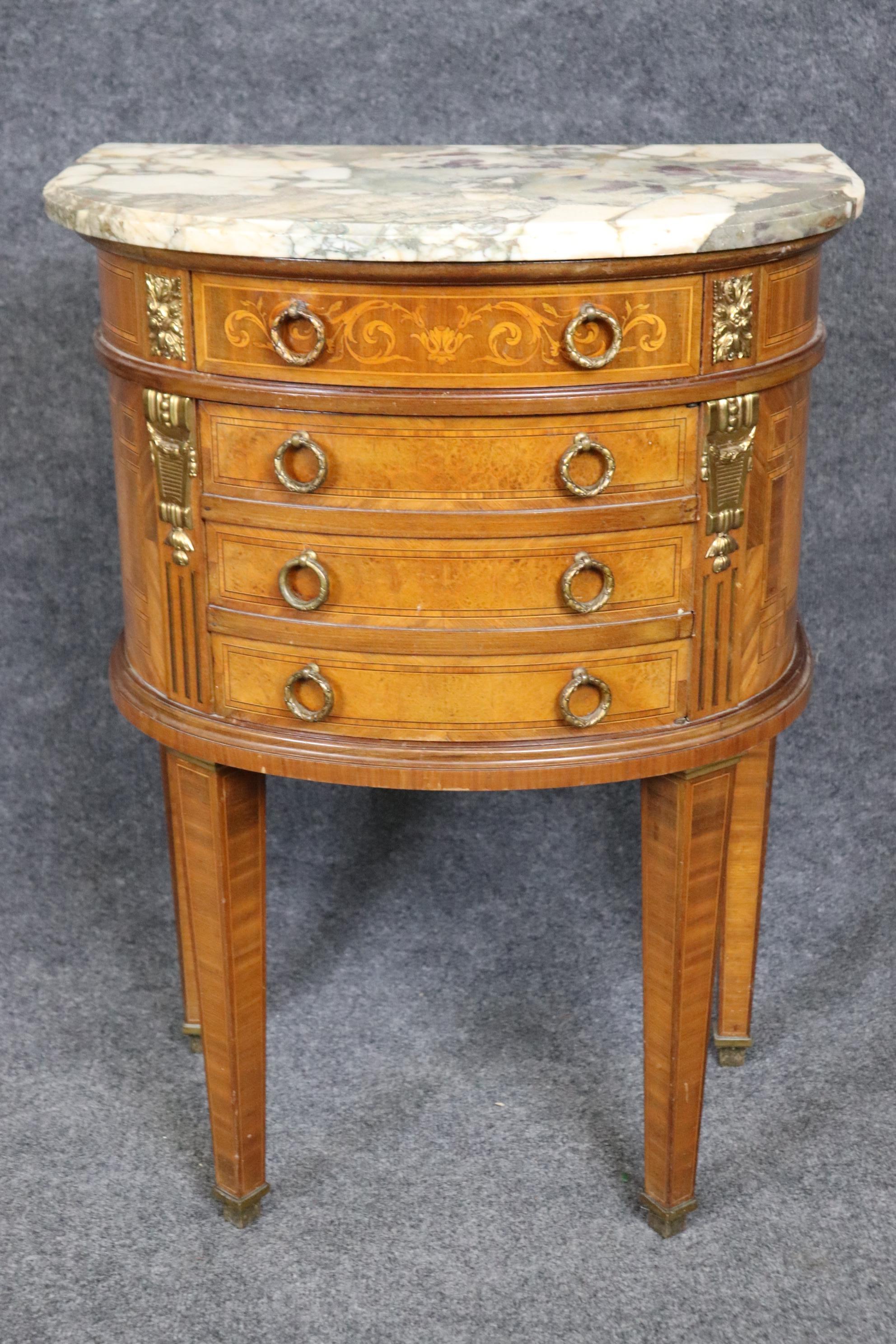 Pair of Antique French Louis XVI Style Marble Top Nightstands By Mercier Frères 1