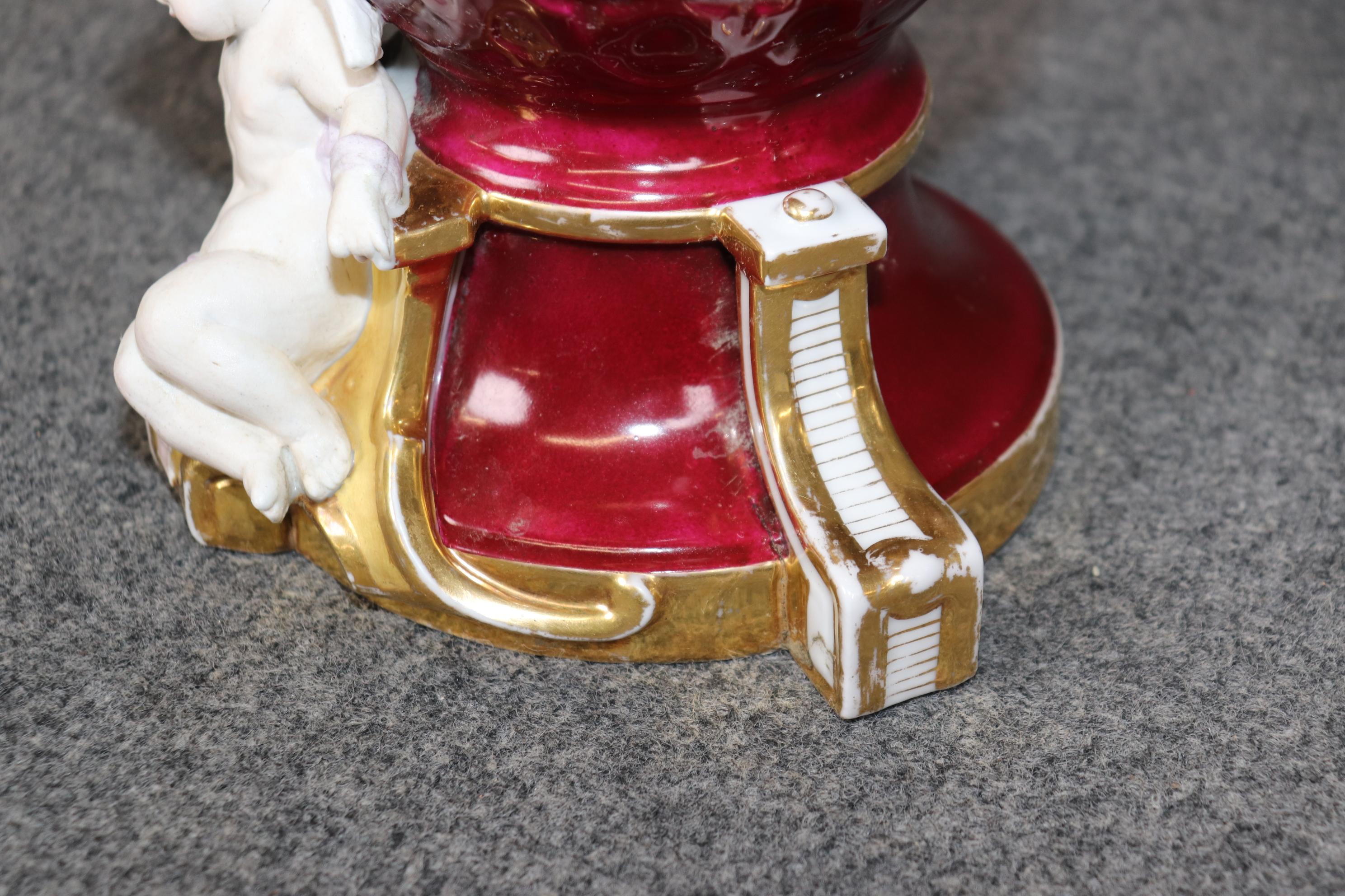 Pair of Antique French Louis XVI Style Old Paris Burgundy Porcelain Vases For Sale 8