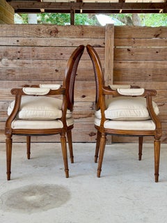Pair of Antique French Louis XVI Style Oval Back Fauteuil Armchairs