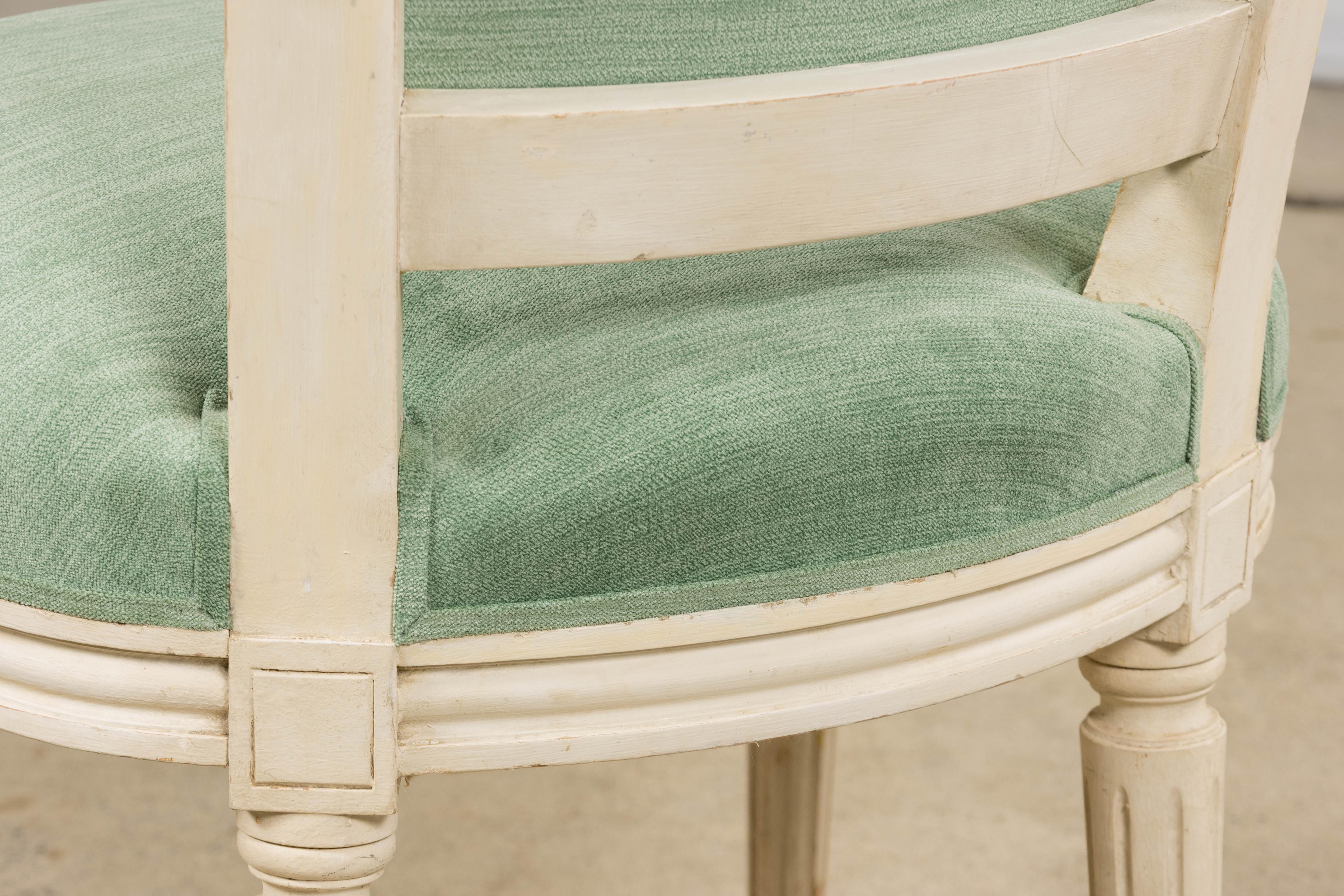 Pareja de Sillones Franceses Antiguos Estilo Luis XVI Pintados en Verde Mar en venta 10