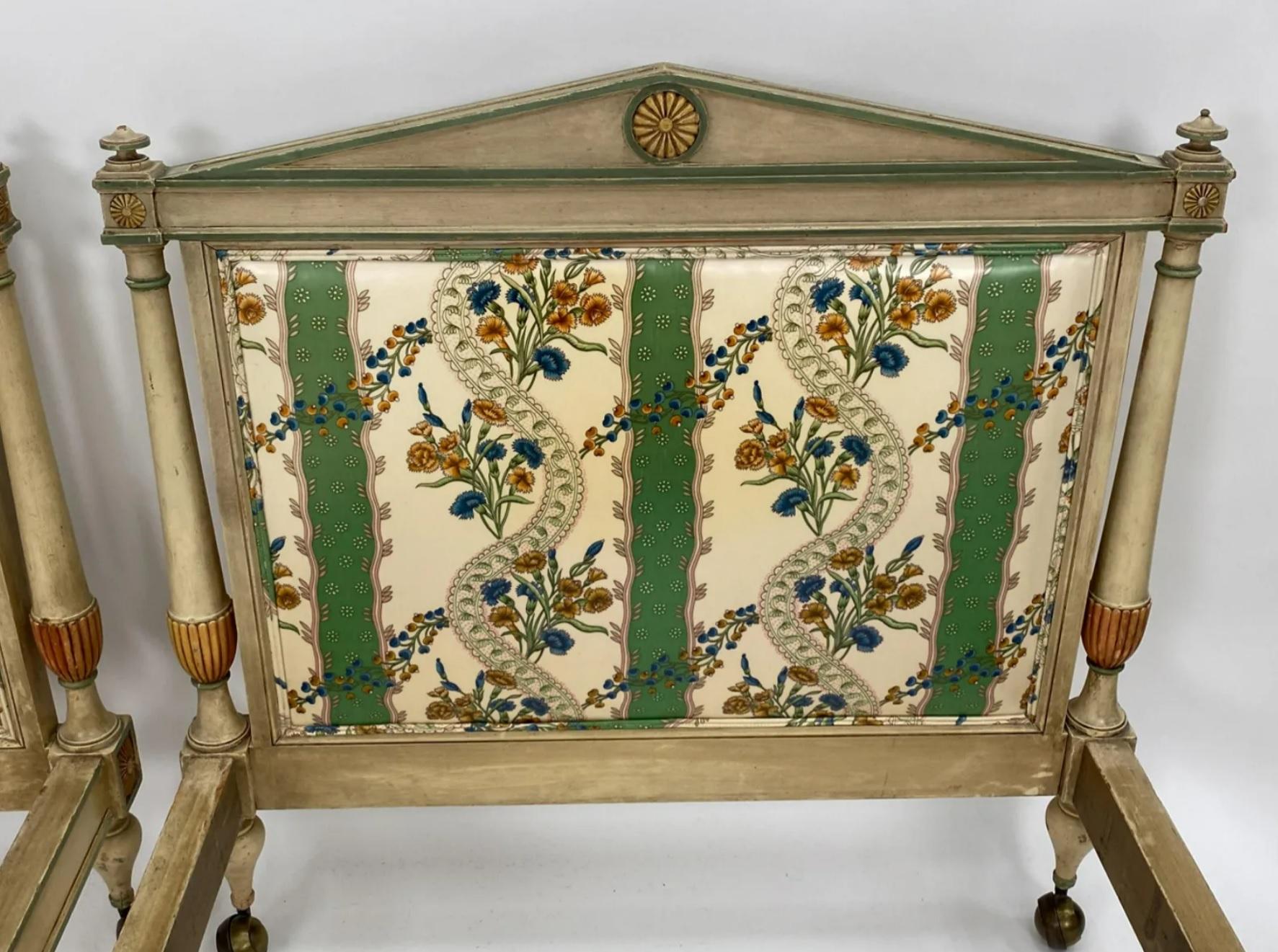Pair of Antique French Louis XVI Style Painted Twin Bed Frames 3