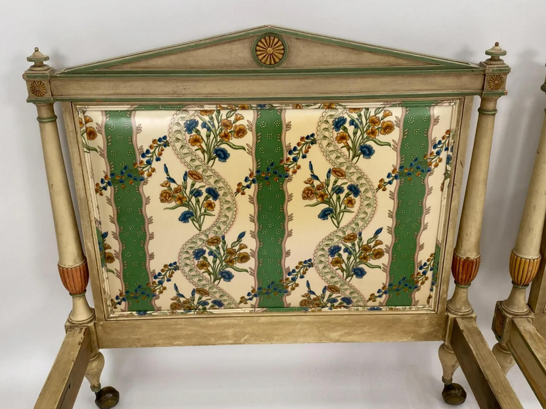 20th Century Pair of Antique French Louis XVI Style Painted Twin Bed Frames